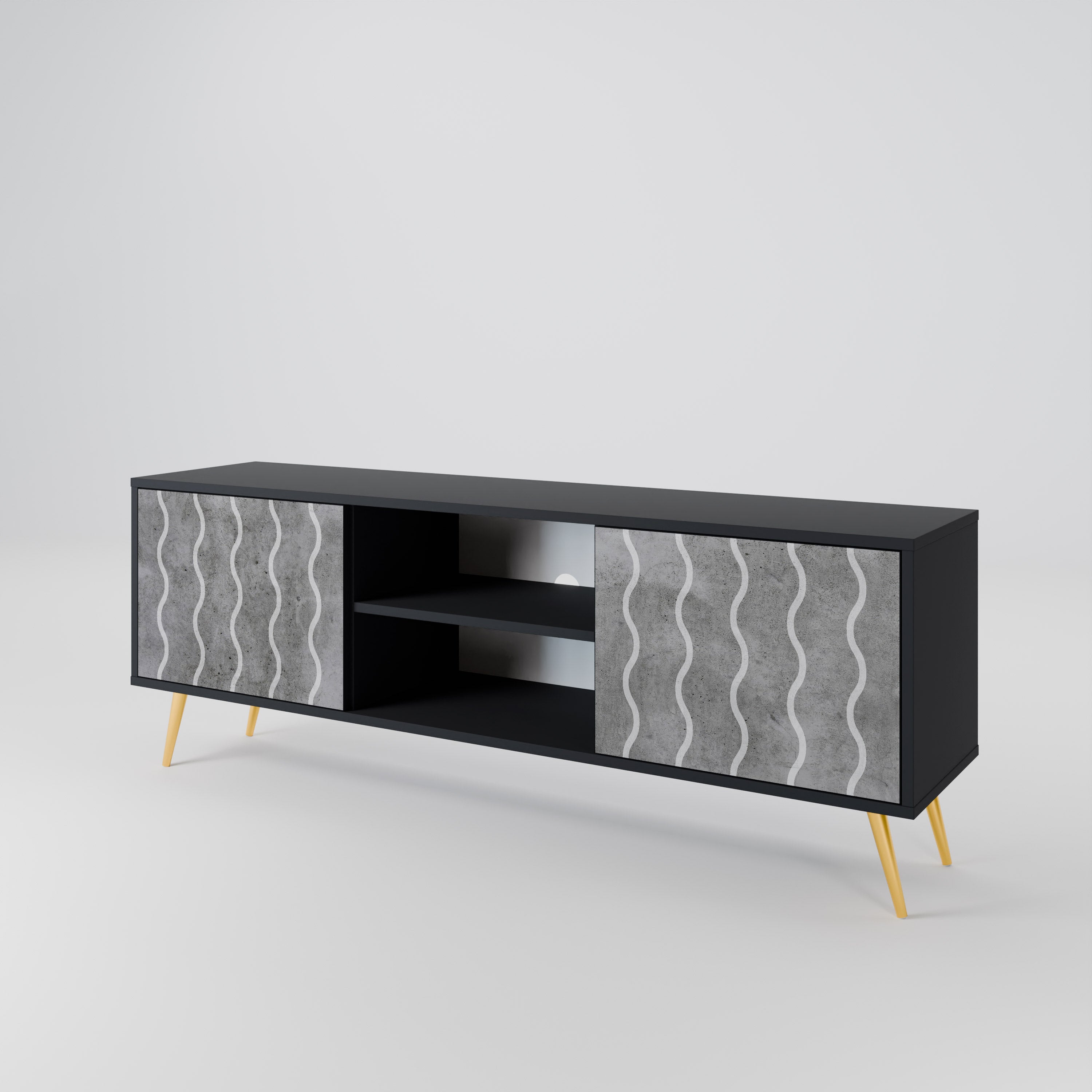WAVES OF CONCRETE 2-Door TV Stand in Black Finish