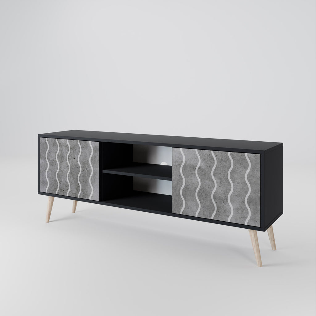 WAVES OF CONCRETE 2-Door TV Stand in Black Finish