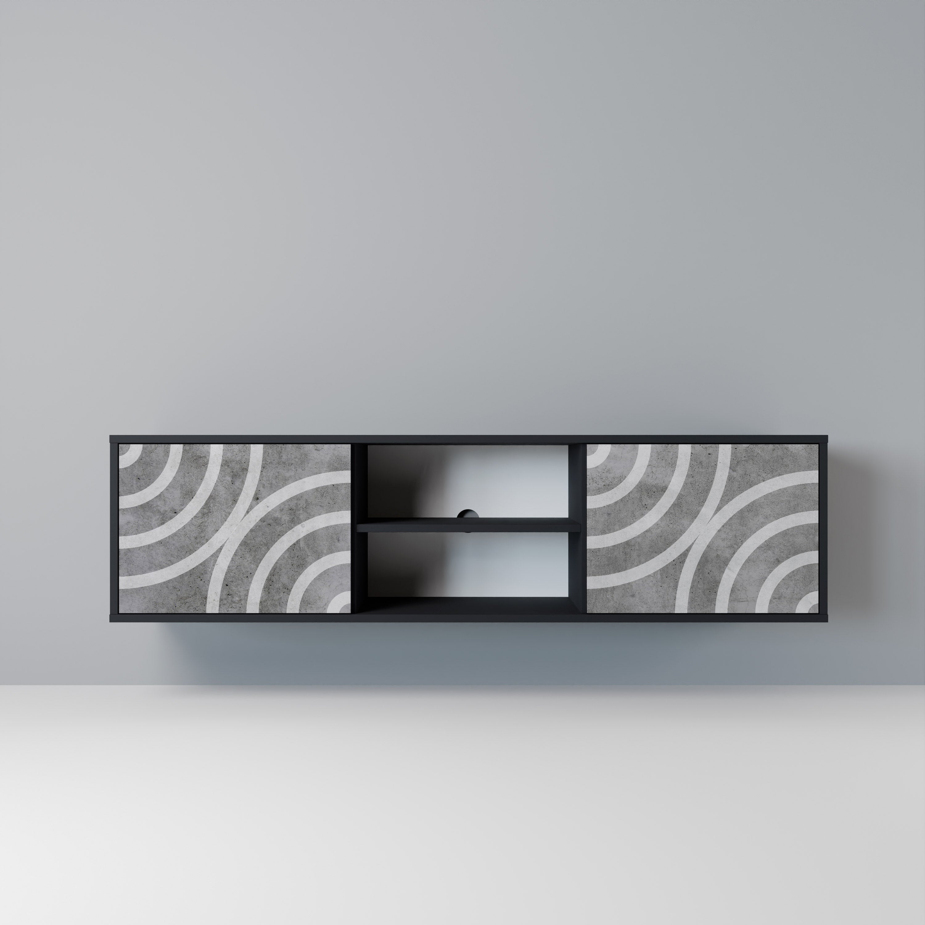 CIRCLE CONCRETE 2-Door TV Stand in Black Finish