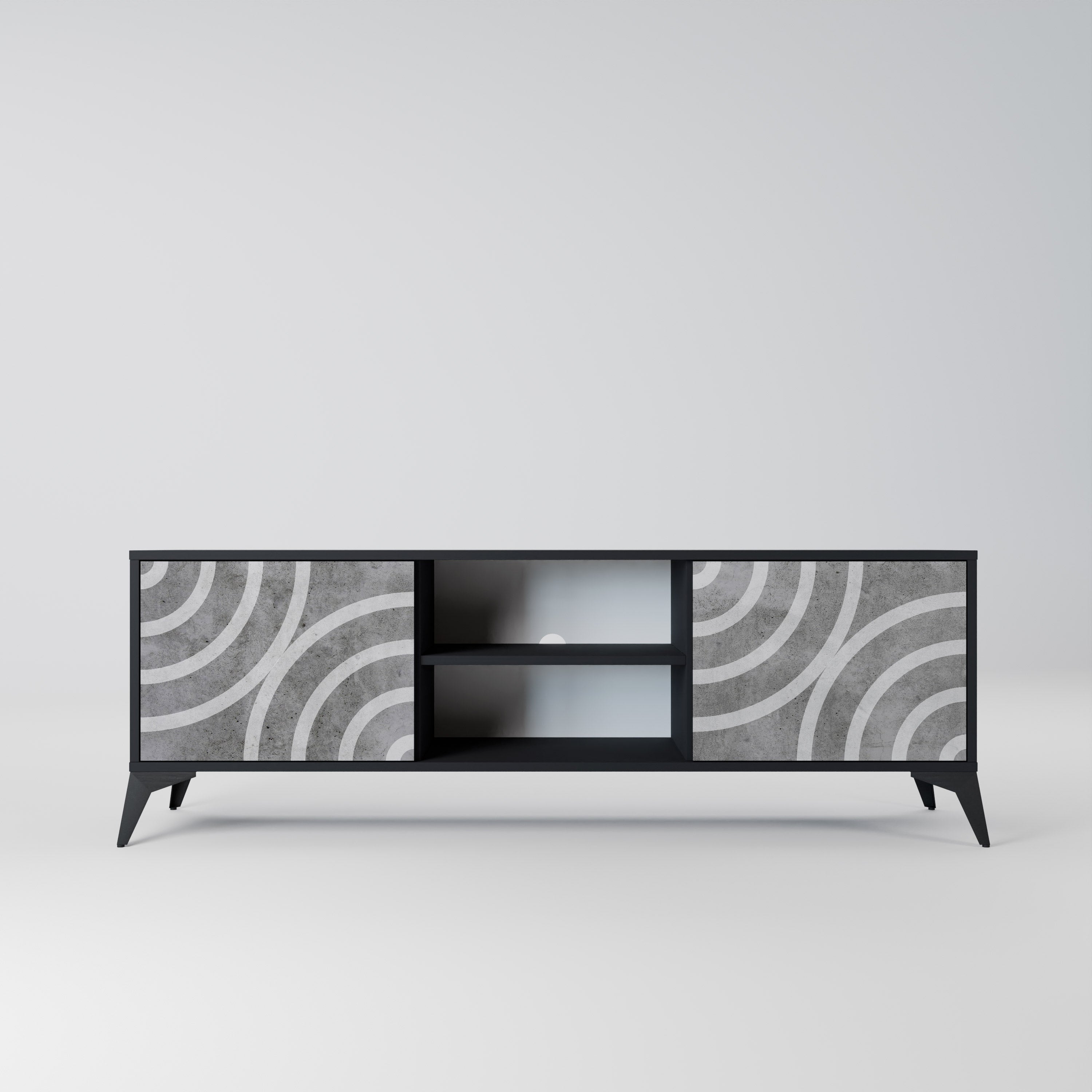 CIRCLE CONCRETE 2-Door TV Stand in Black Finish