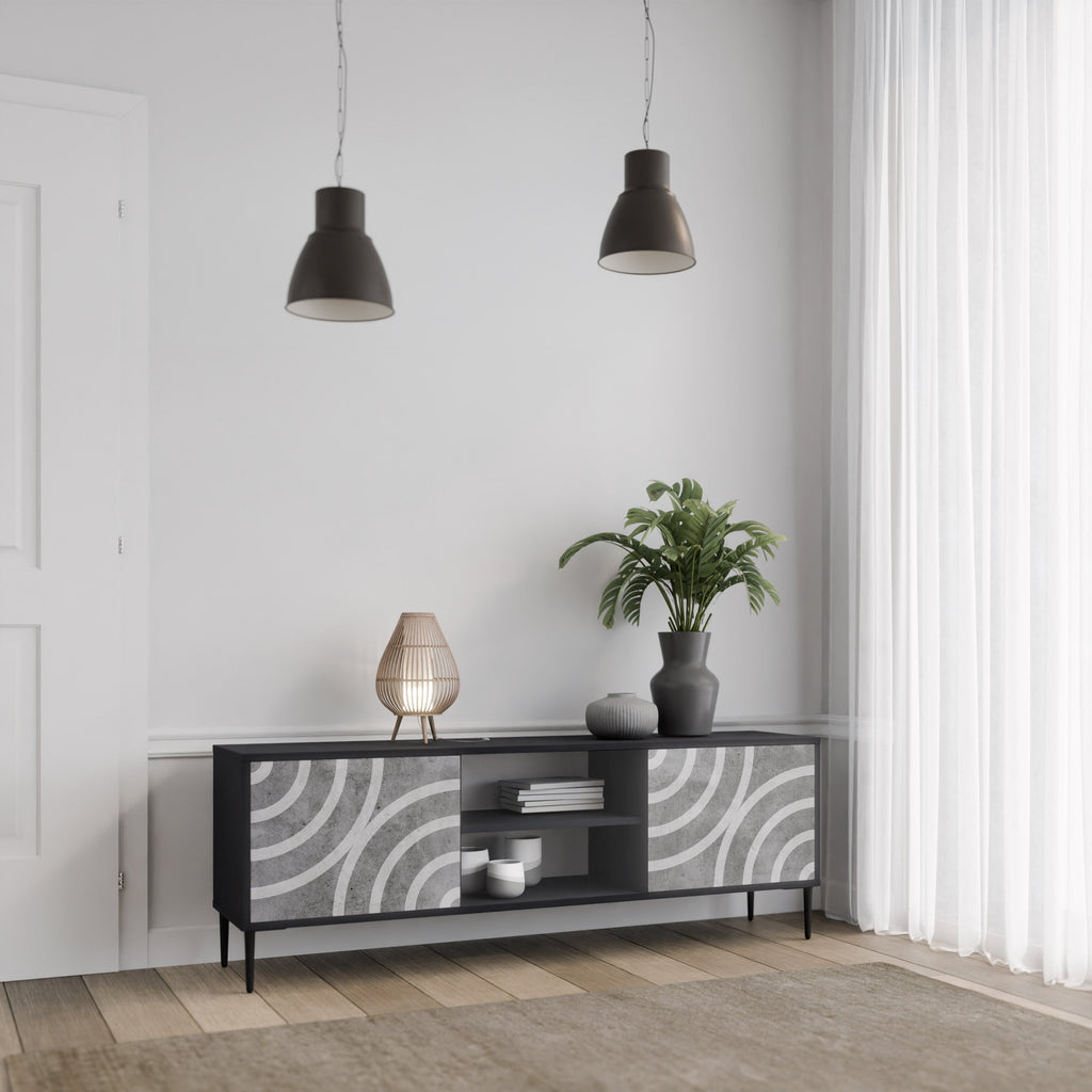 CIRCLE CONCRETE 2-Door TV Stand in Black Finish