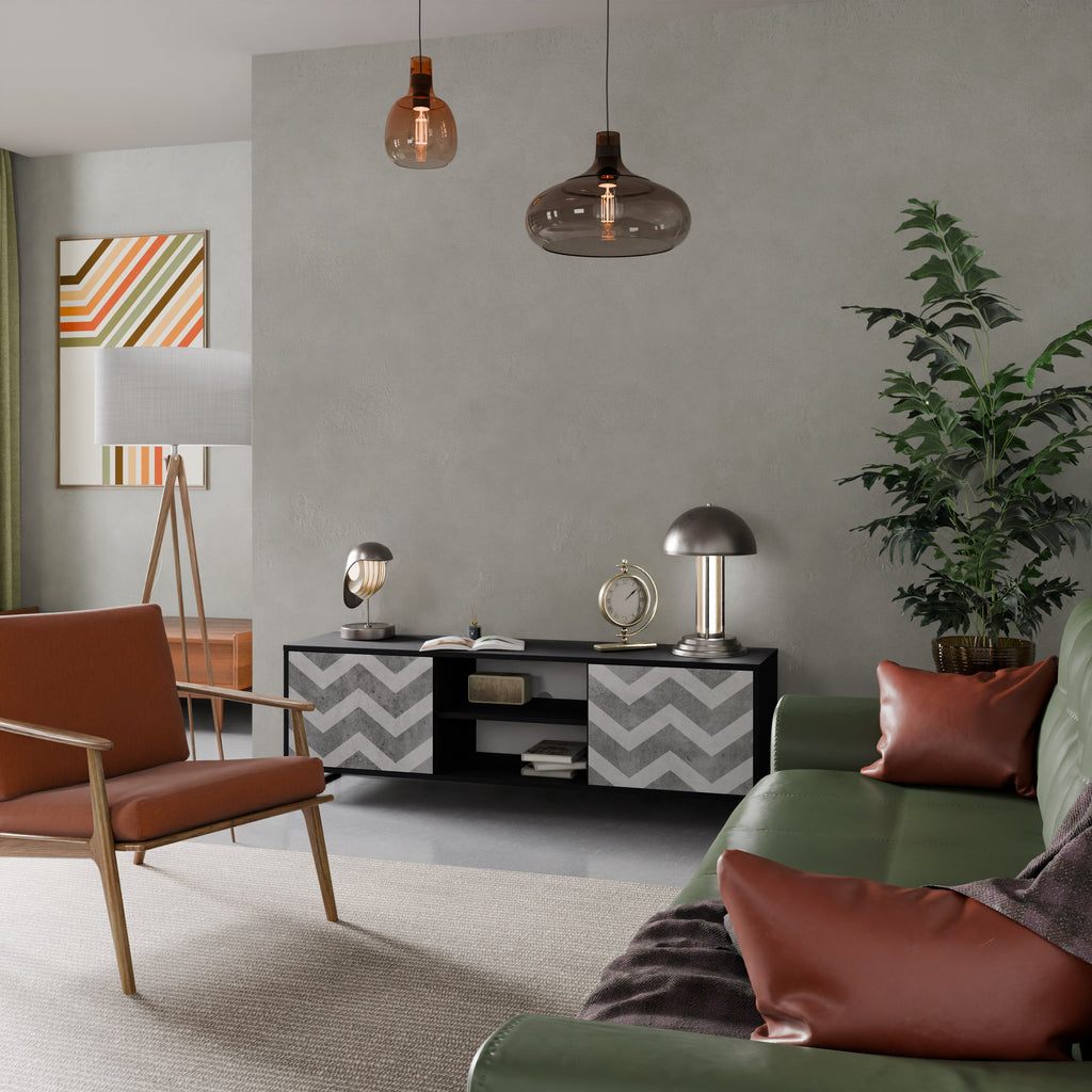 TOUGH ZIG ZAG 2-Door TV Stand in Black Finish