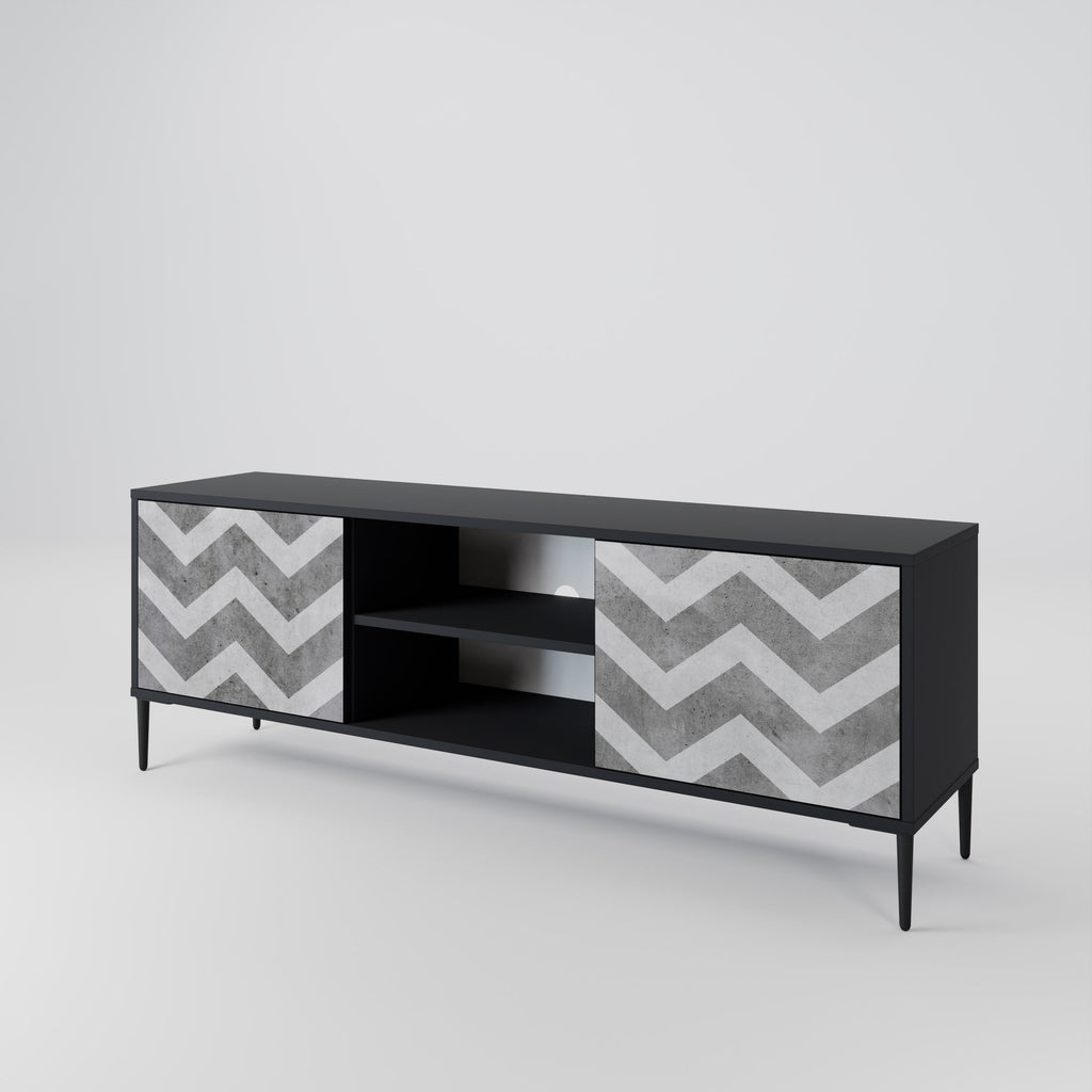 TOUGH ZIG ZAG 2-Door TV Stand in Black Finish