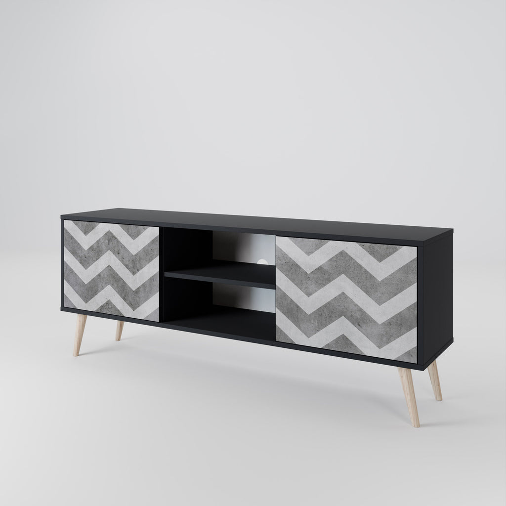 TOUGH ZIG ZAG 2-Door TV Stand in Black Finish