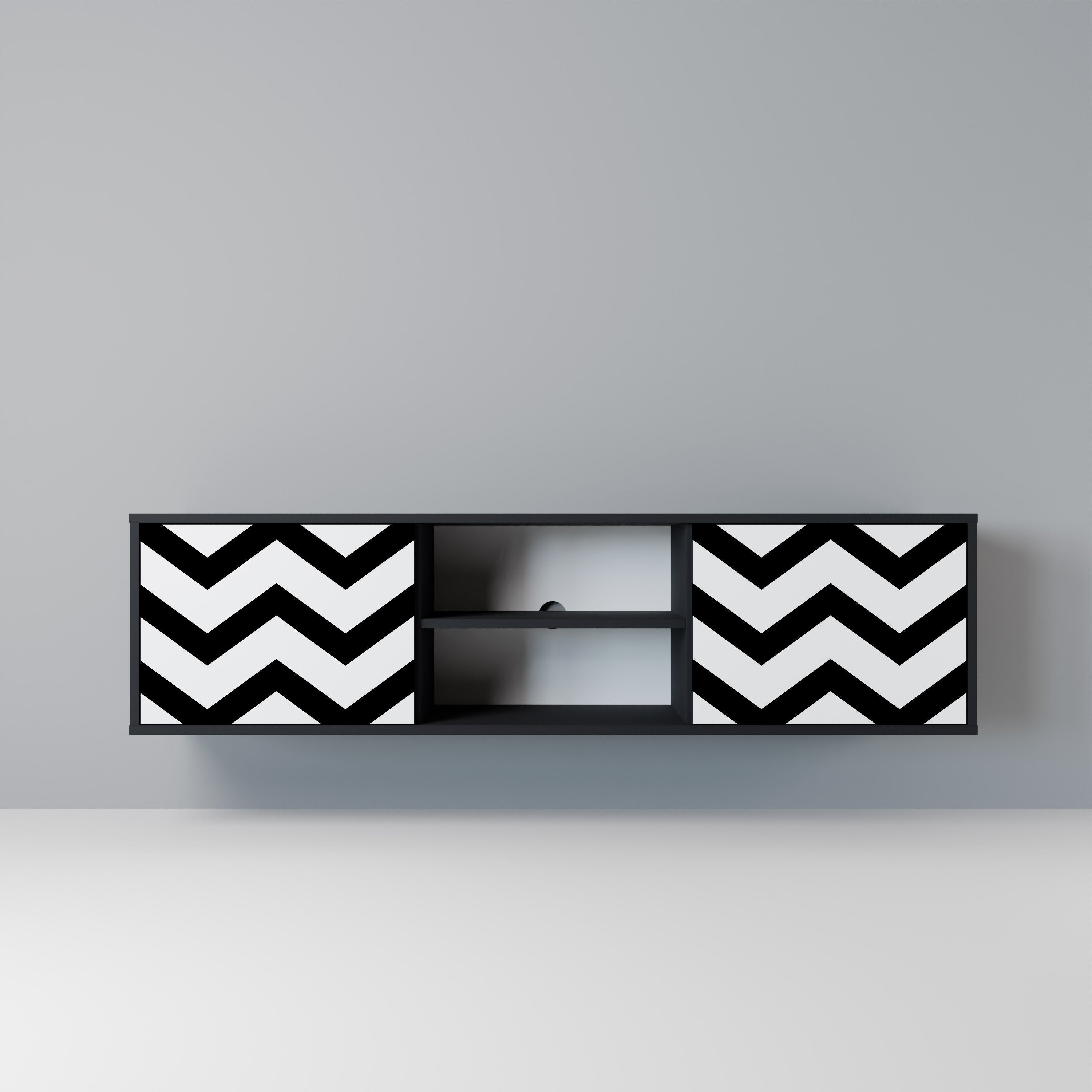 CLASSIC ZIG ZAG 2-Door TV Stand in Black Finish