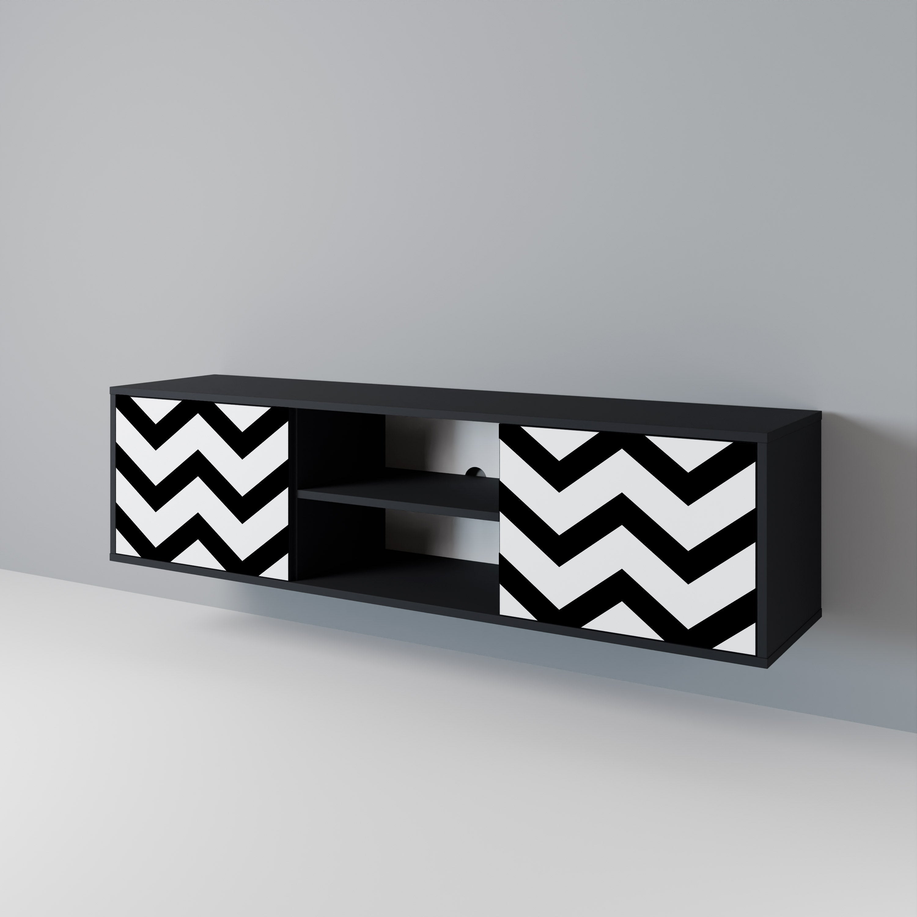 CLASSIC ZIG ZAG 2-Door TV Stand in Black Finish