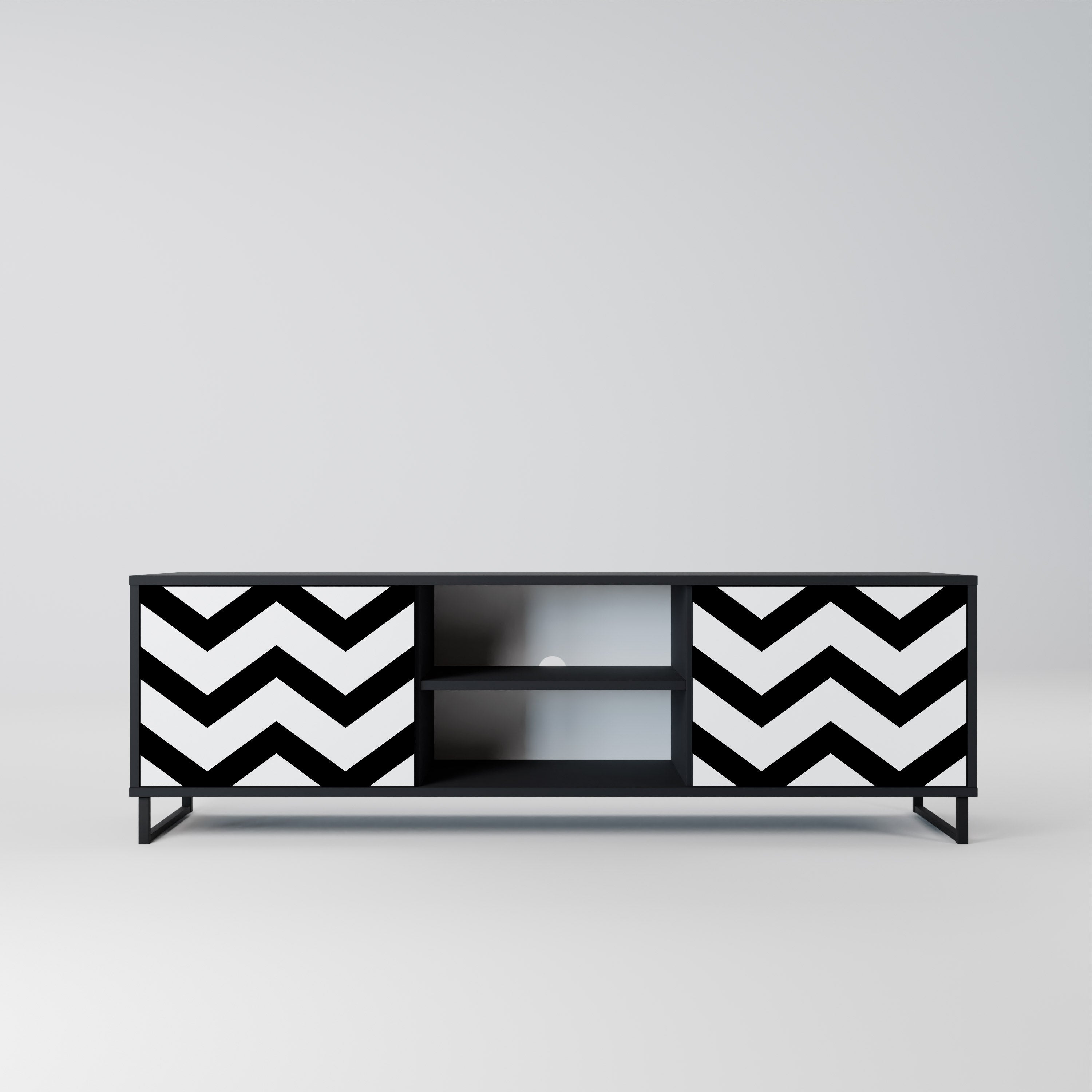 CLASSIC ZIG ZAG 2-Door TV Stand in Black Finish