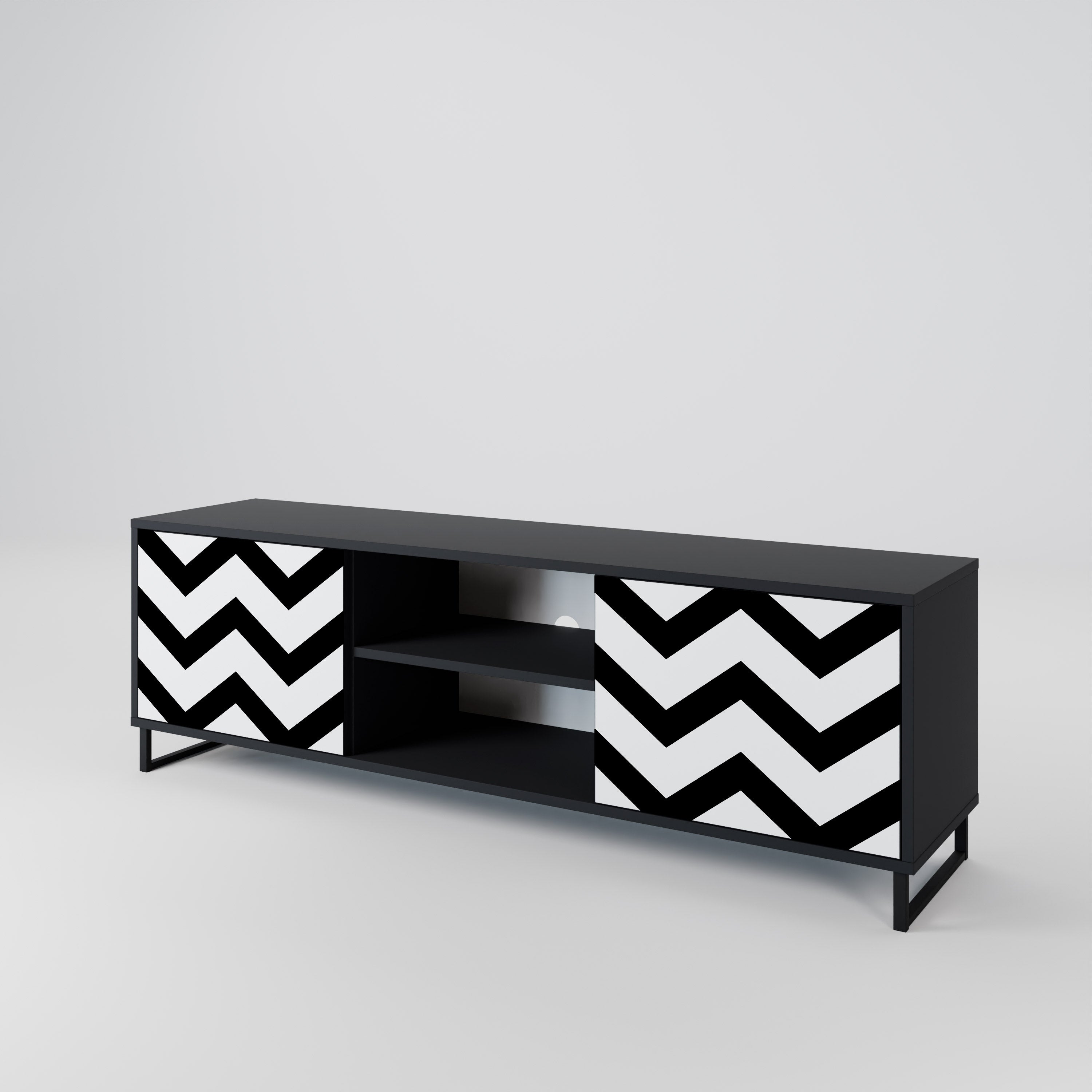CLASSIC ZIG ZAG 2-Door TV Stand in Black Finish