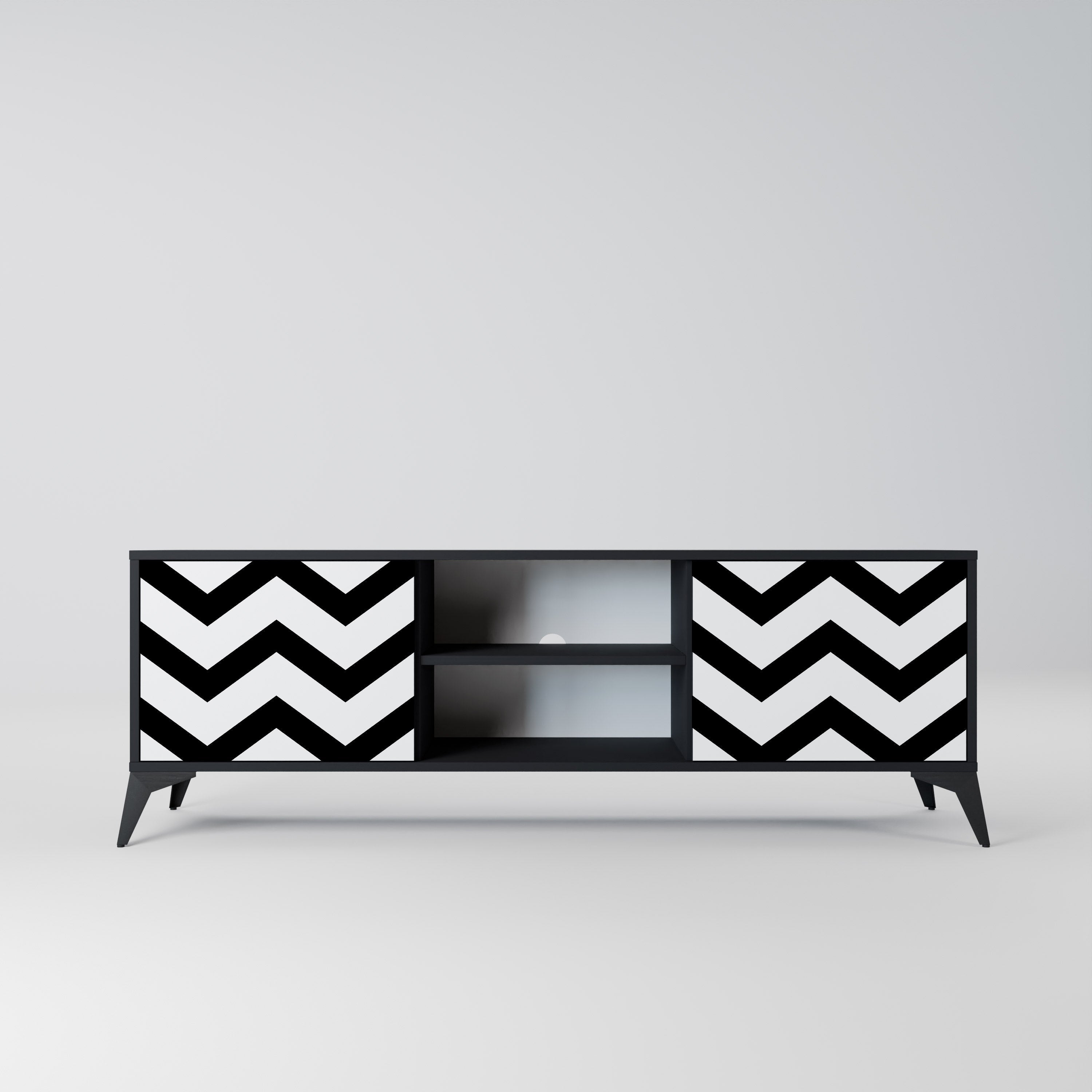 CLASSIC ZIG ZAG 2-Door TV Stand in Black Finish