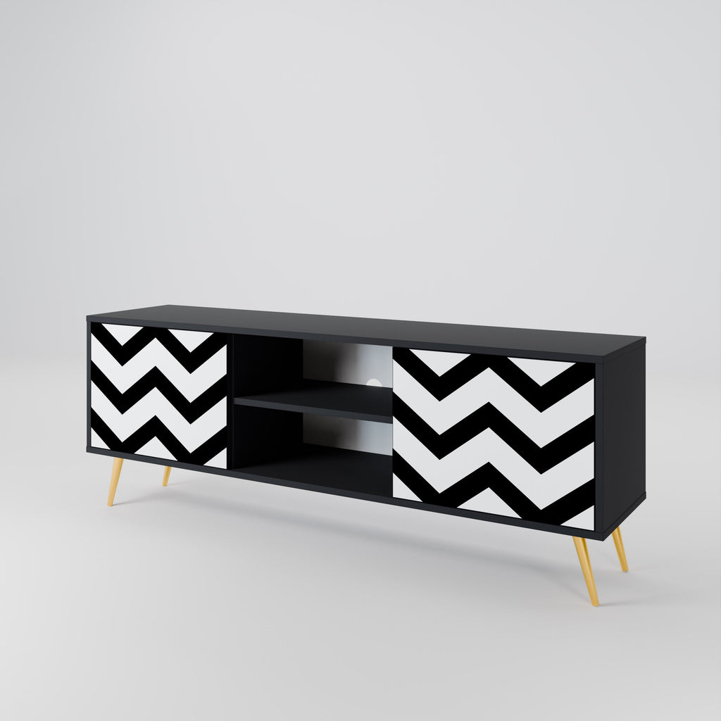 CLASSIC ZIG ZAG 2-Door TV Stand in Black Finish