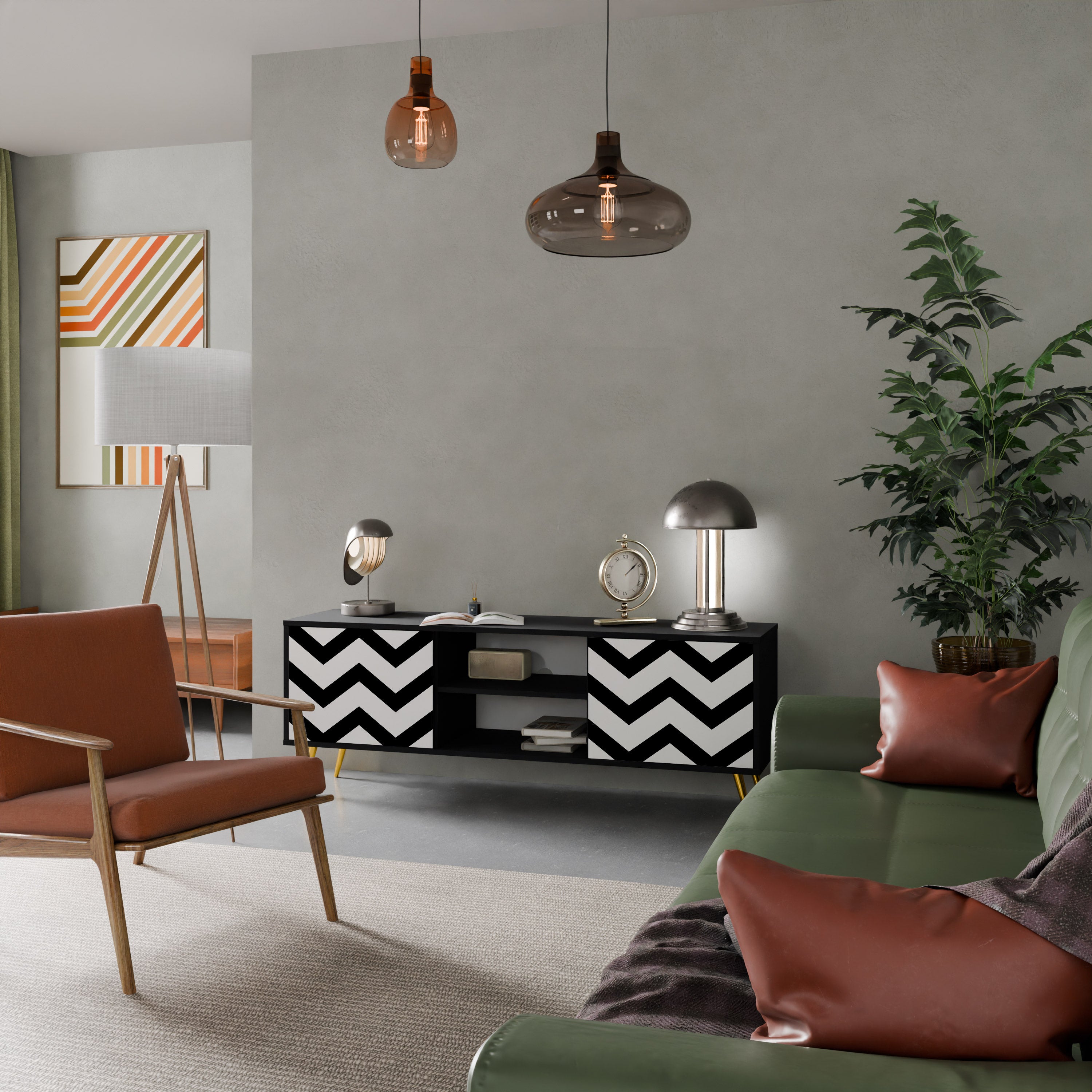 CLASSIC ZIG ZAG 2-Door TV Stand in Black Finish