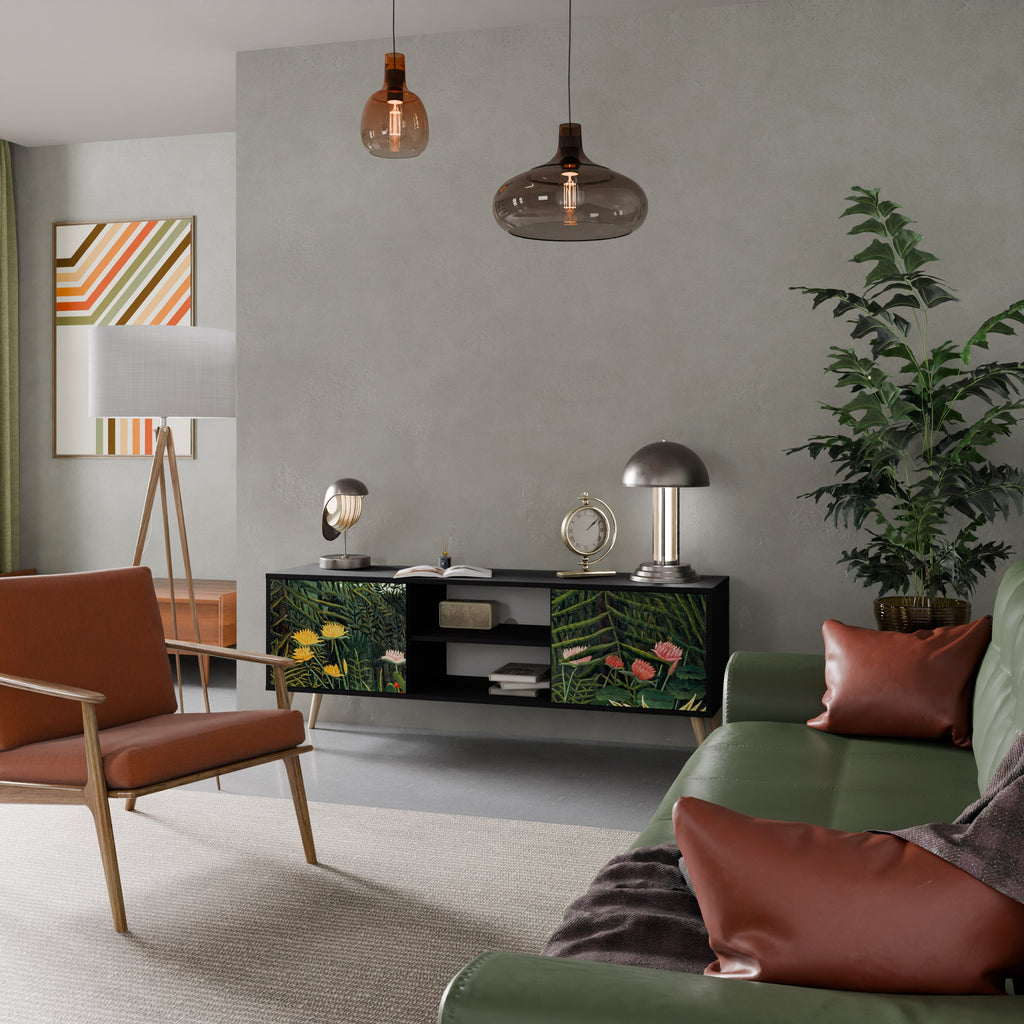 VIRGIN FOREST WITH SUNSET 2-Door TV Stand in Black Finish