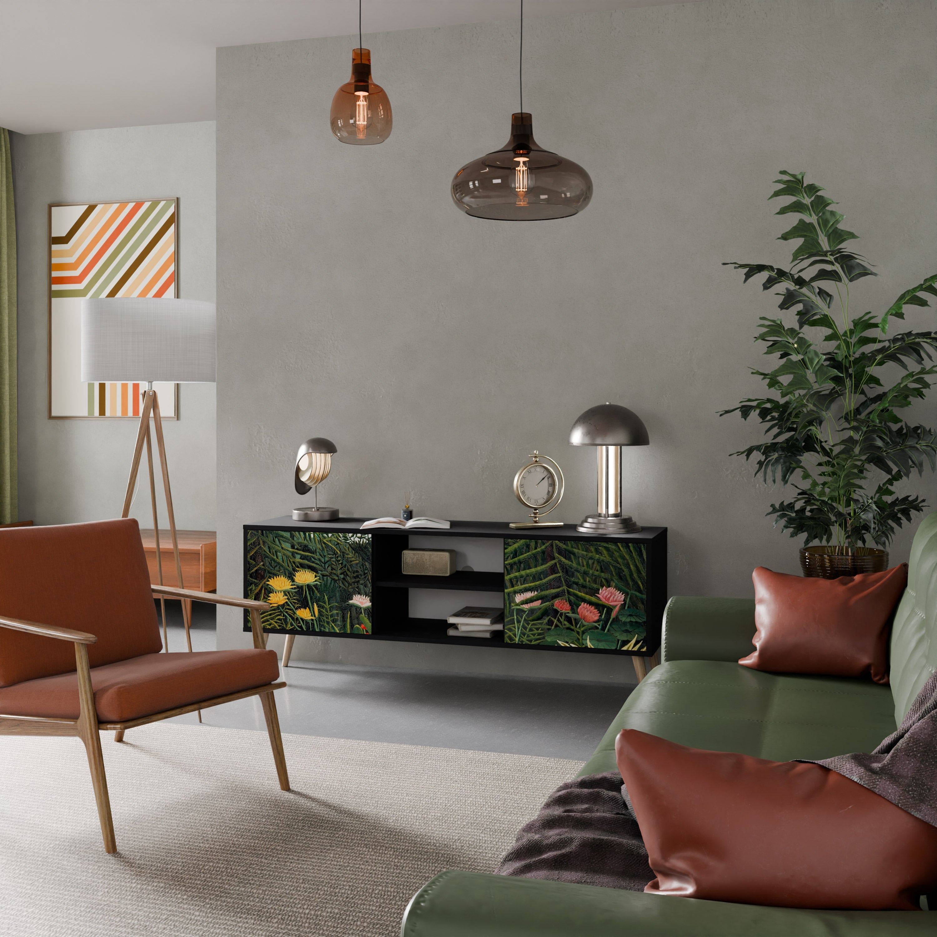 VIRGIN FOREST WITH SUNSET 2-Door TV Stand in Black Finish