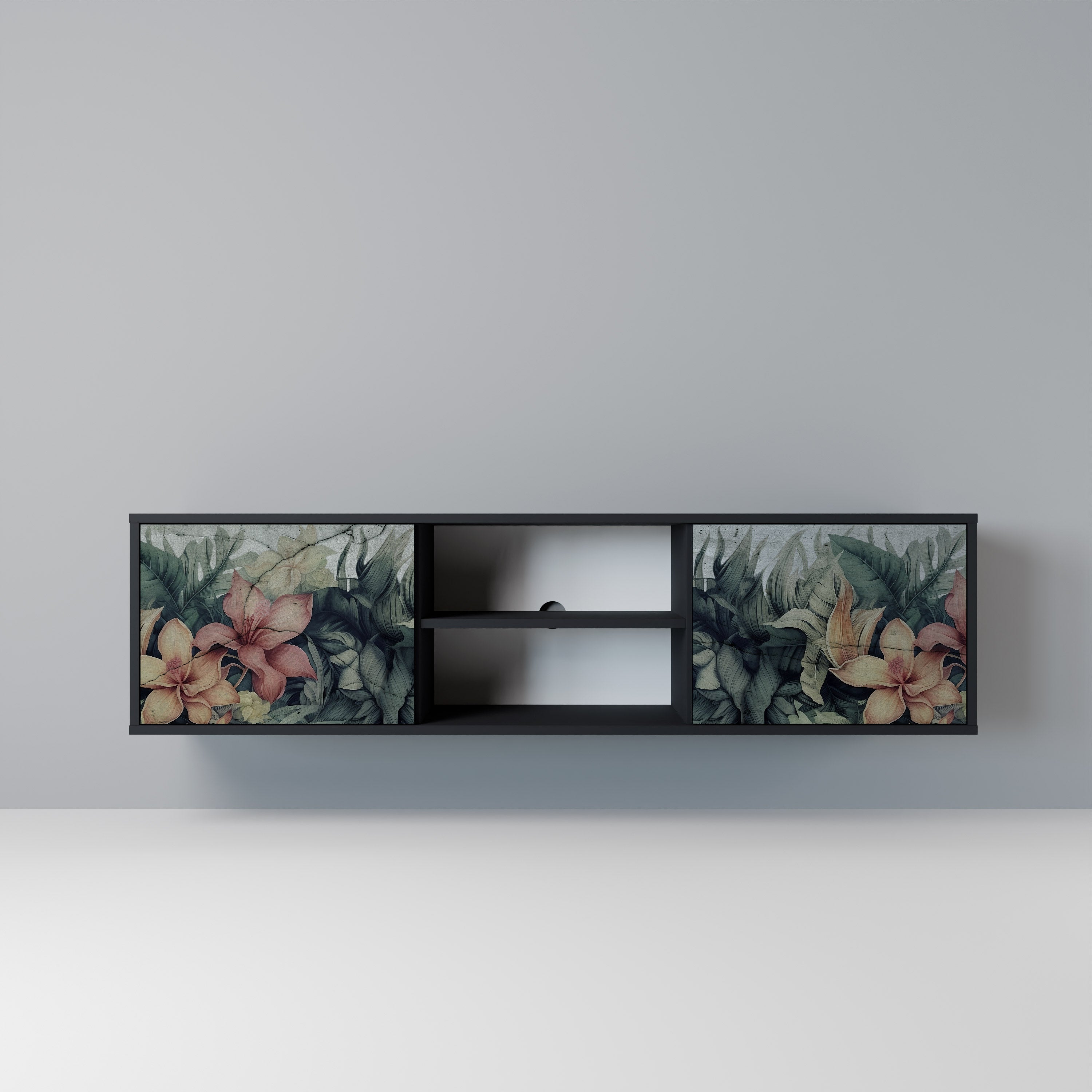 HEAVENLY BLOOM 2-Door TV Stand in Black Finish