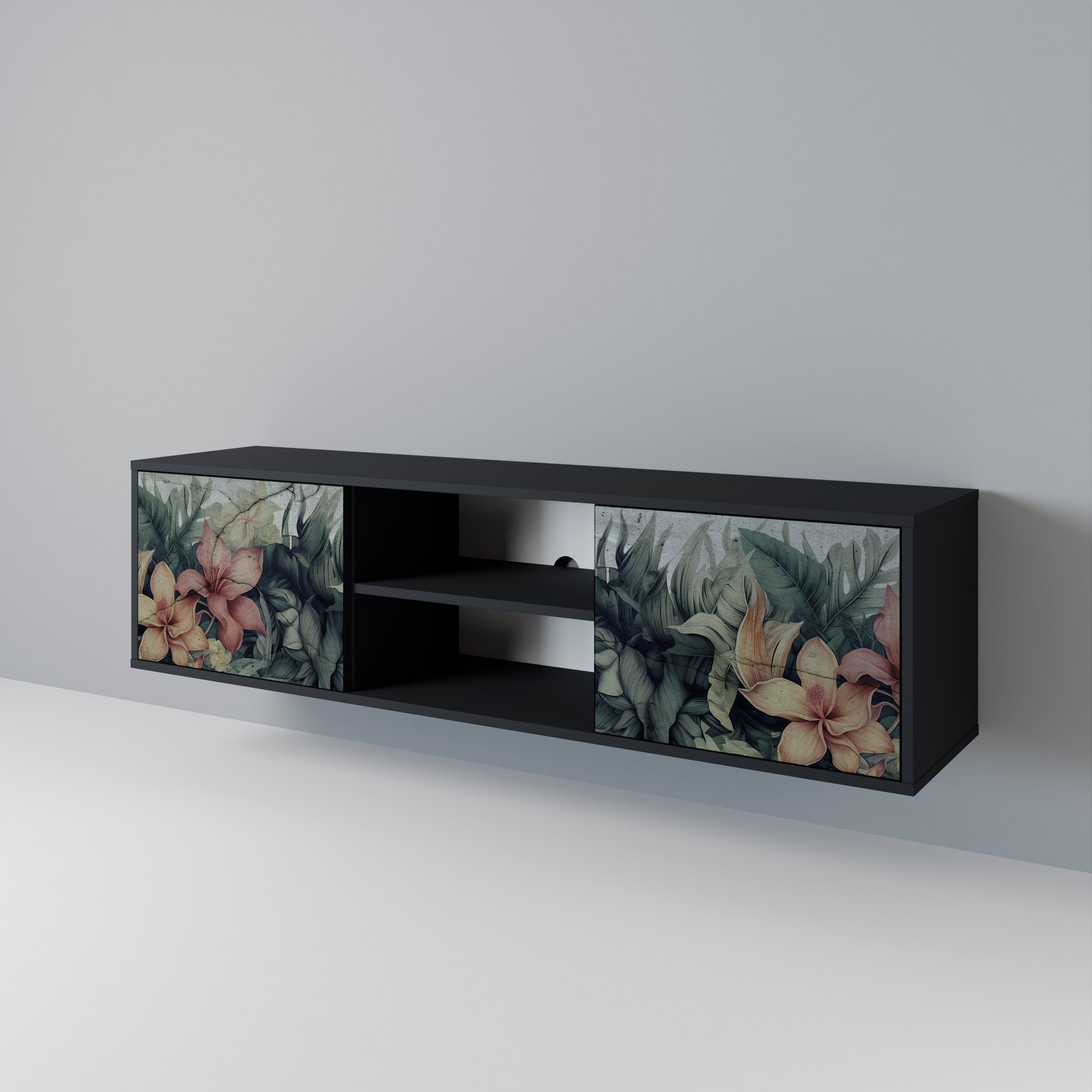 HEAVENLY BLOOM 2-Door TV Stand in Black Finish