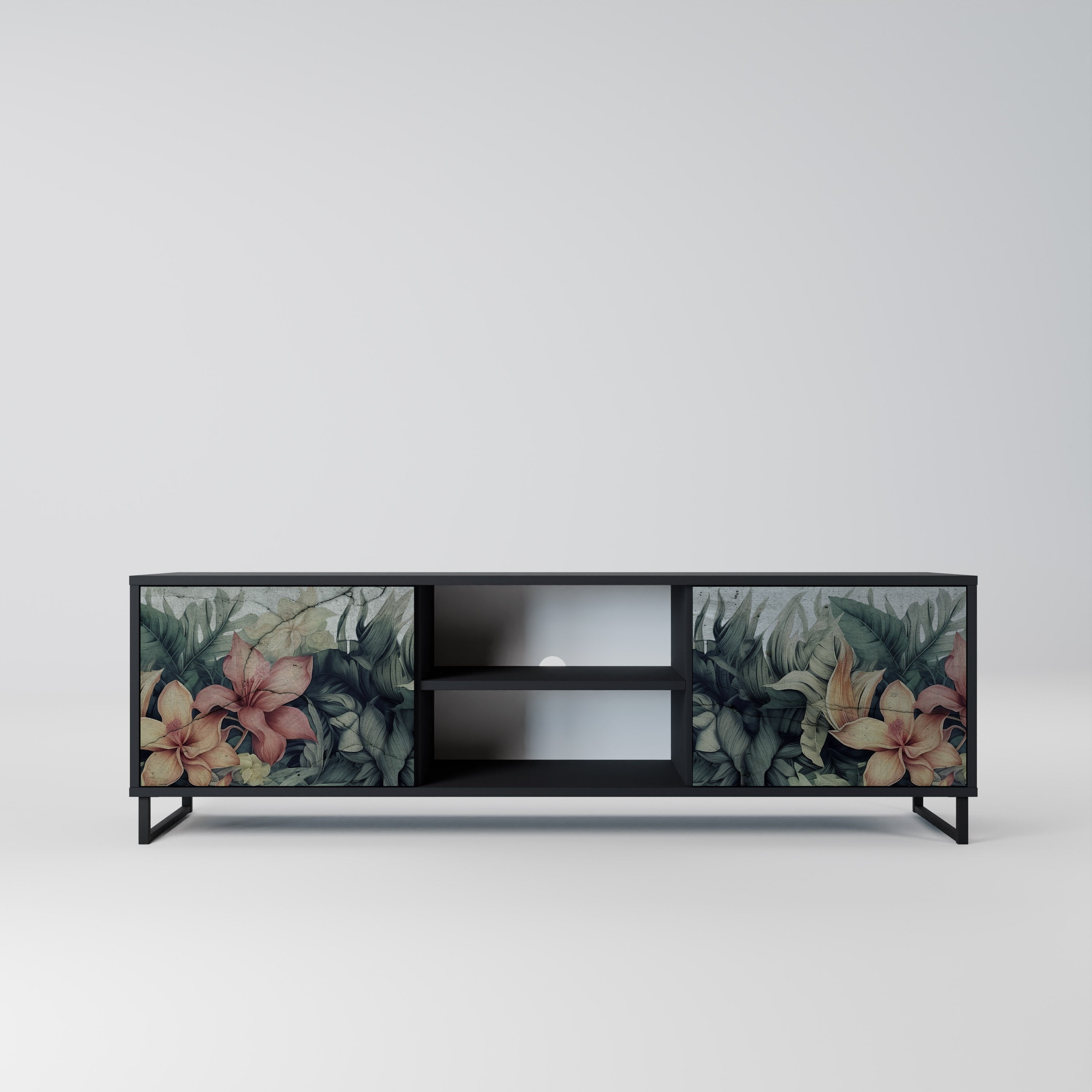 HEAVENLY BLOOM 2-Door TV Stand in Black Finish