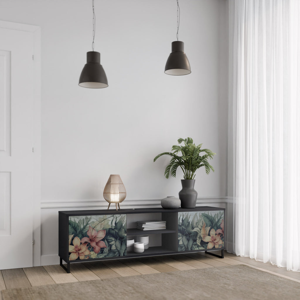 HEAVENLY BLOOM 2-Door TV Stand in Black Finish