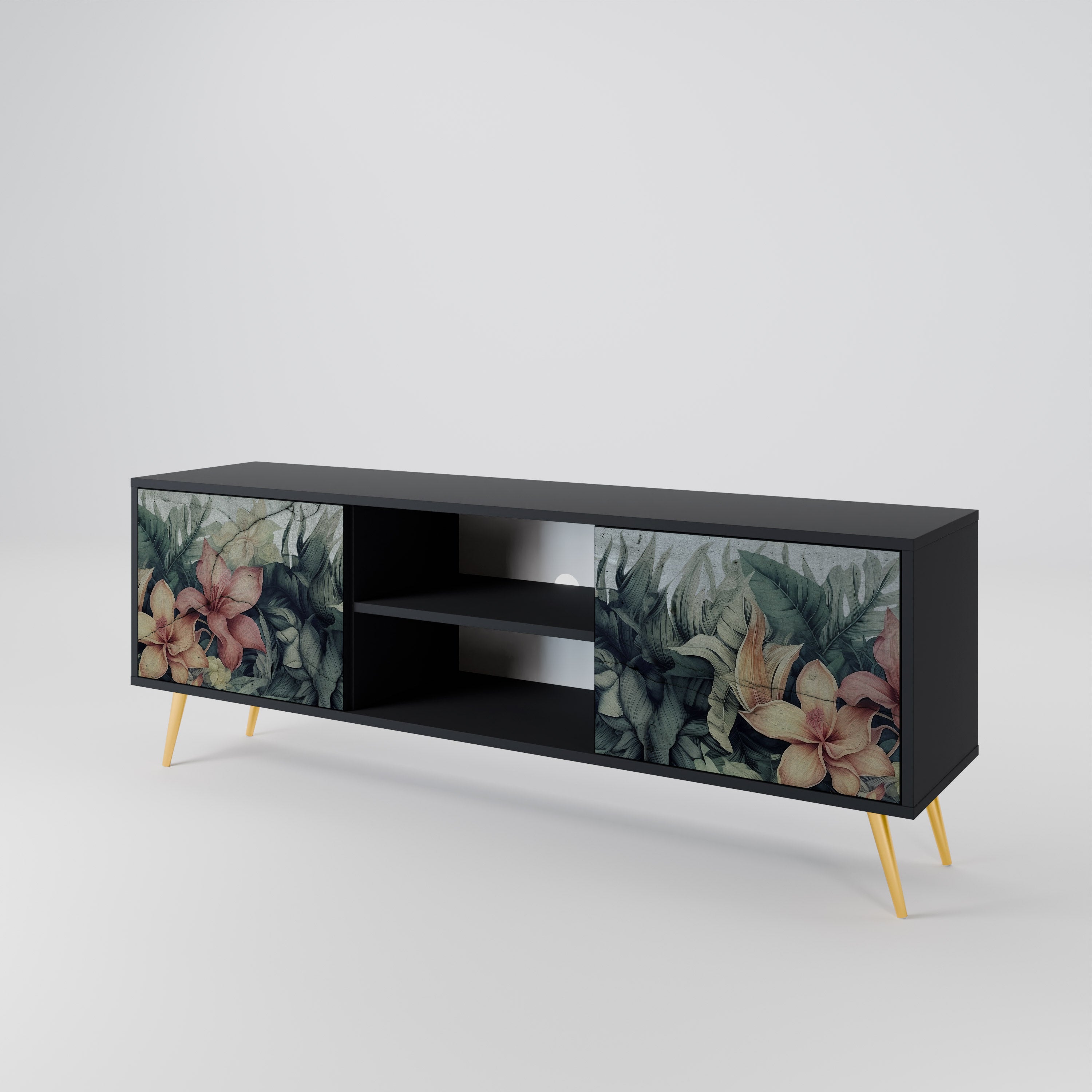 HEAVENLY BLOOM 2-Door TV Stand in Black Finish