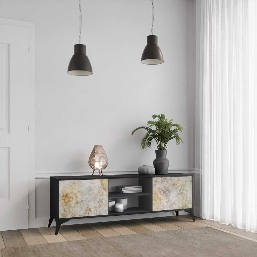 SUNFLOWER BLUR 2-Door TV Stand in Black Finish