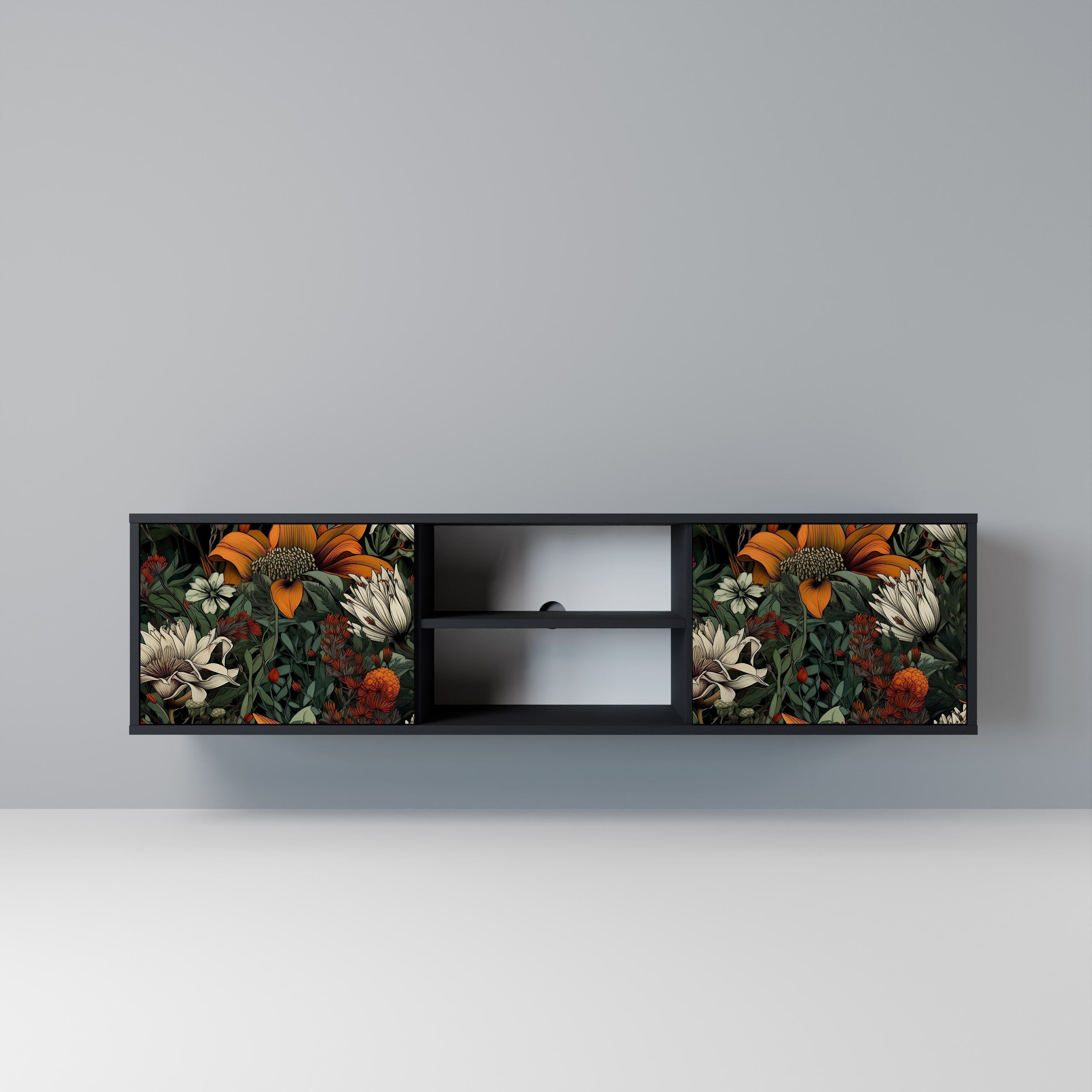 MIDNIGHT SPROUT 2-Door TV Stand in Black Finish