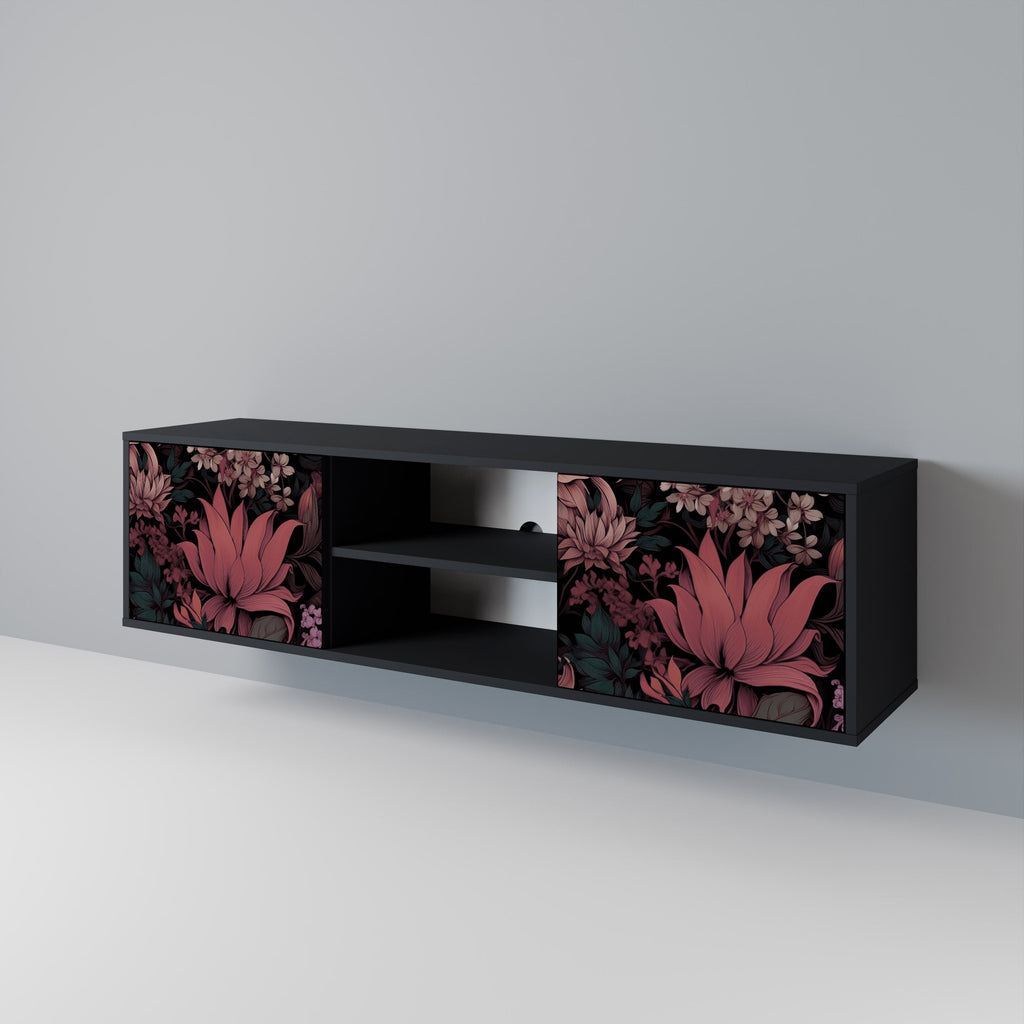 FLORAL WHISPER 2-Door TV Stand in Black Finish