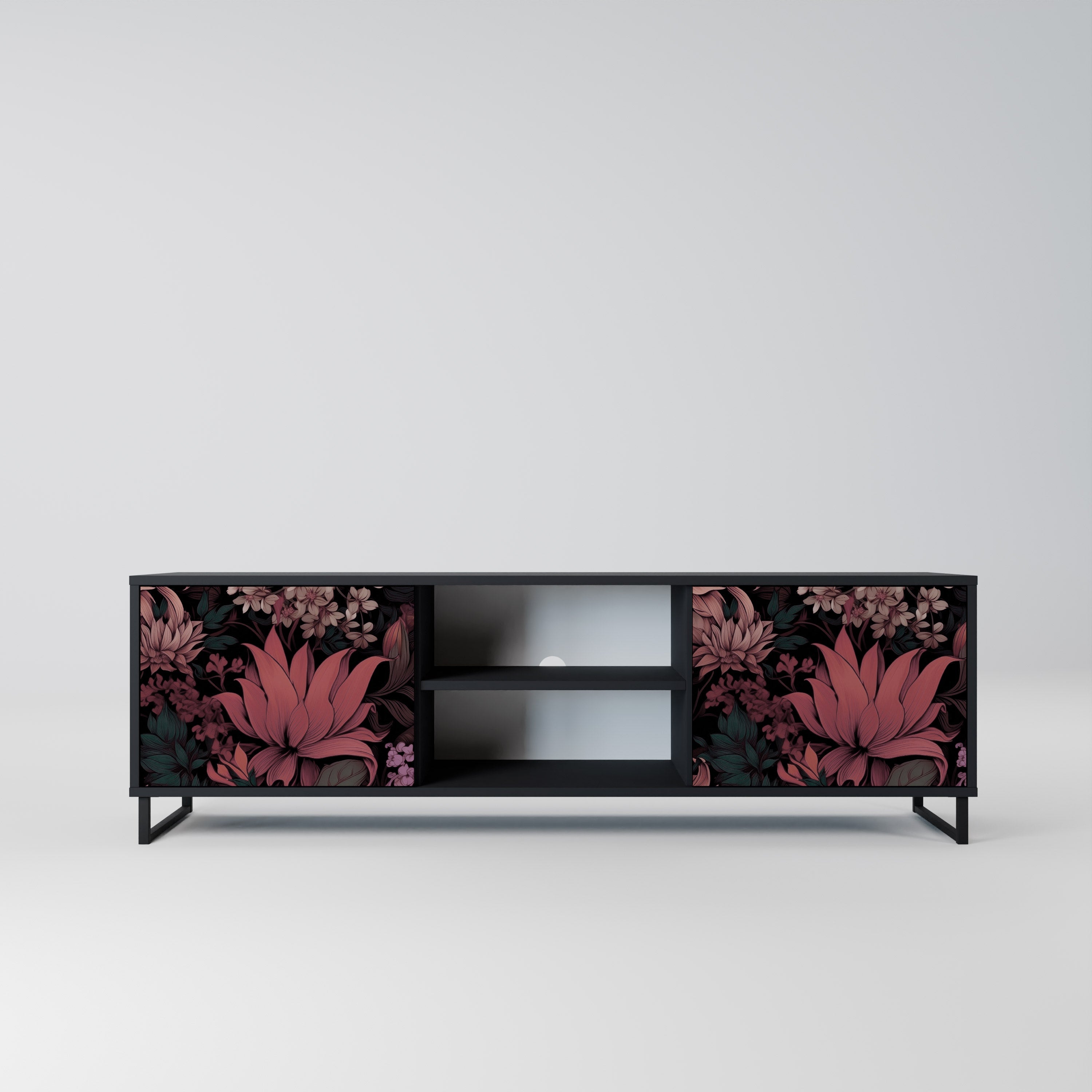 FLORAL WHISPER 2-Door TV Stand in Black Finish