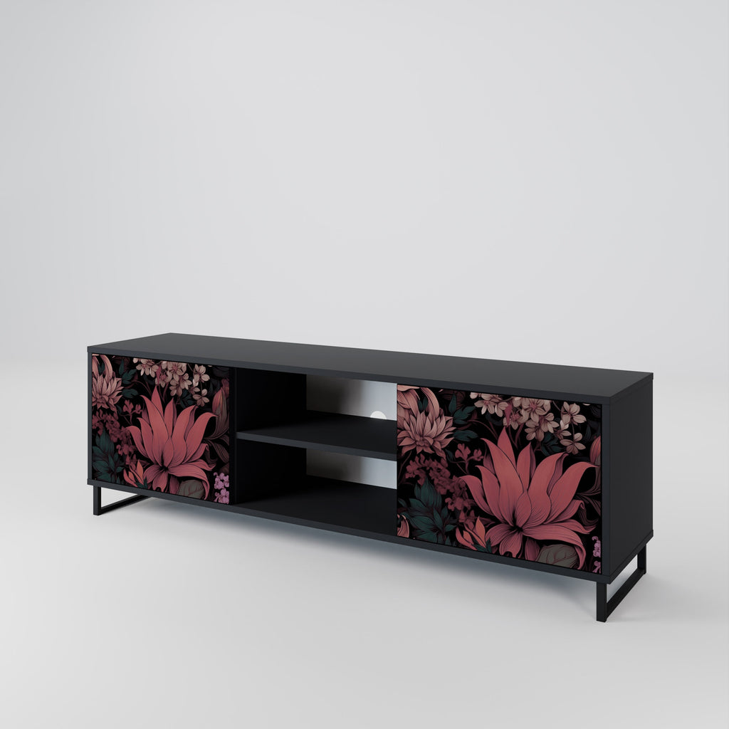 FLORAL WHISPER 2-Door TV Stand in Black Finish