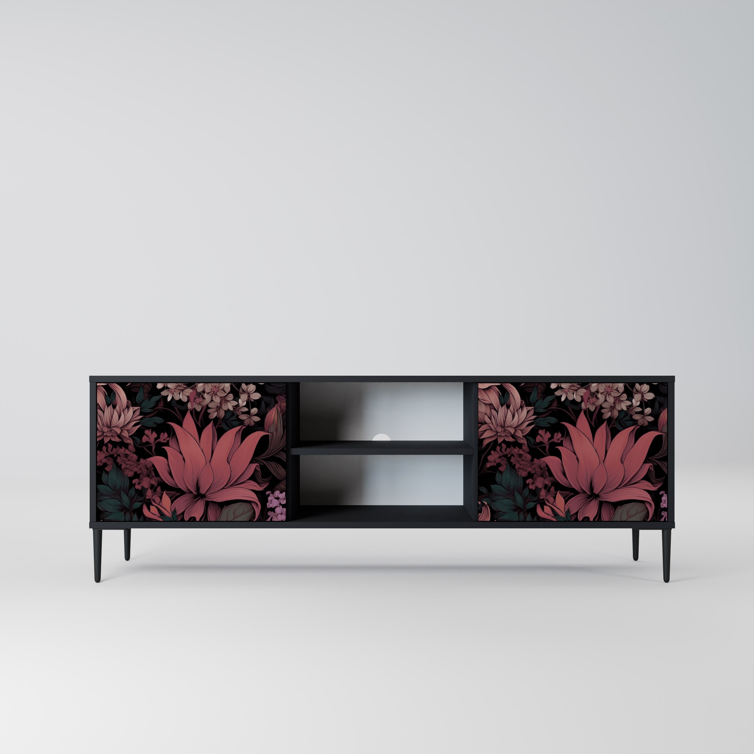 FLORAL WHISPER 2-Door TV Stand in Black Finish