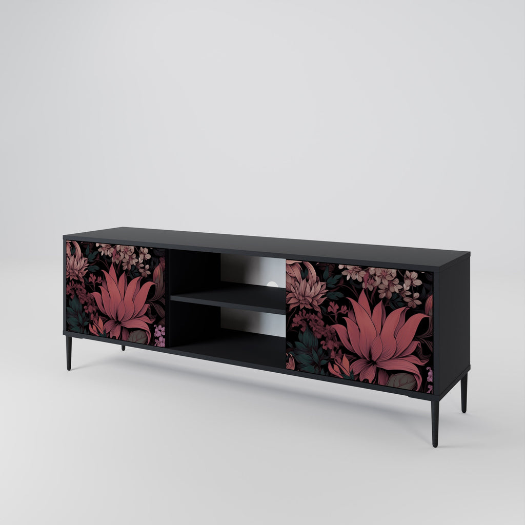 FLORAL WHISPER 2-Door TV Stand in Black Finish