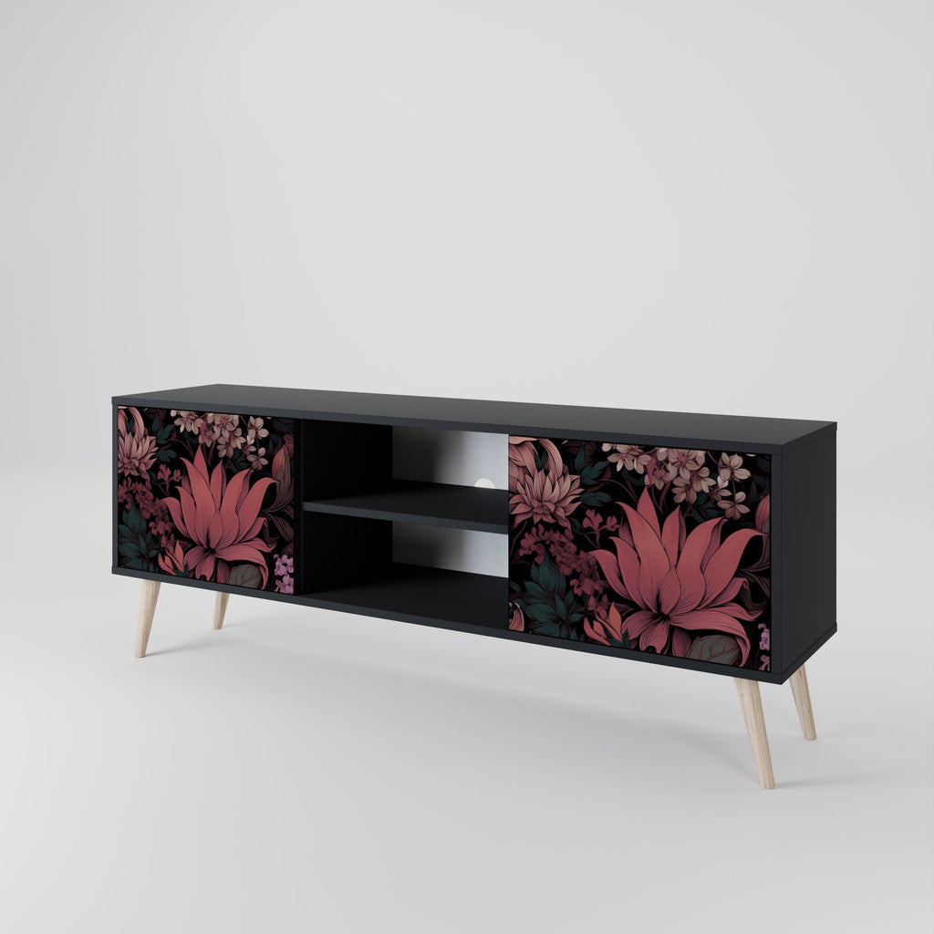 FLORAL WHISPER 2-Door TV Stand in Black Finish