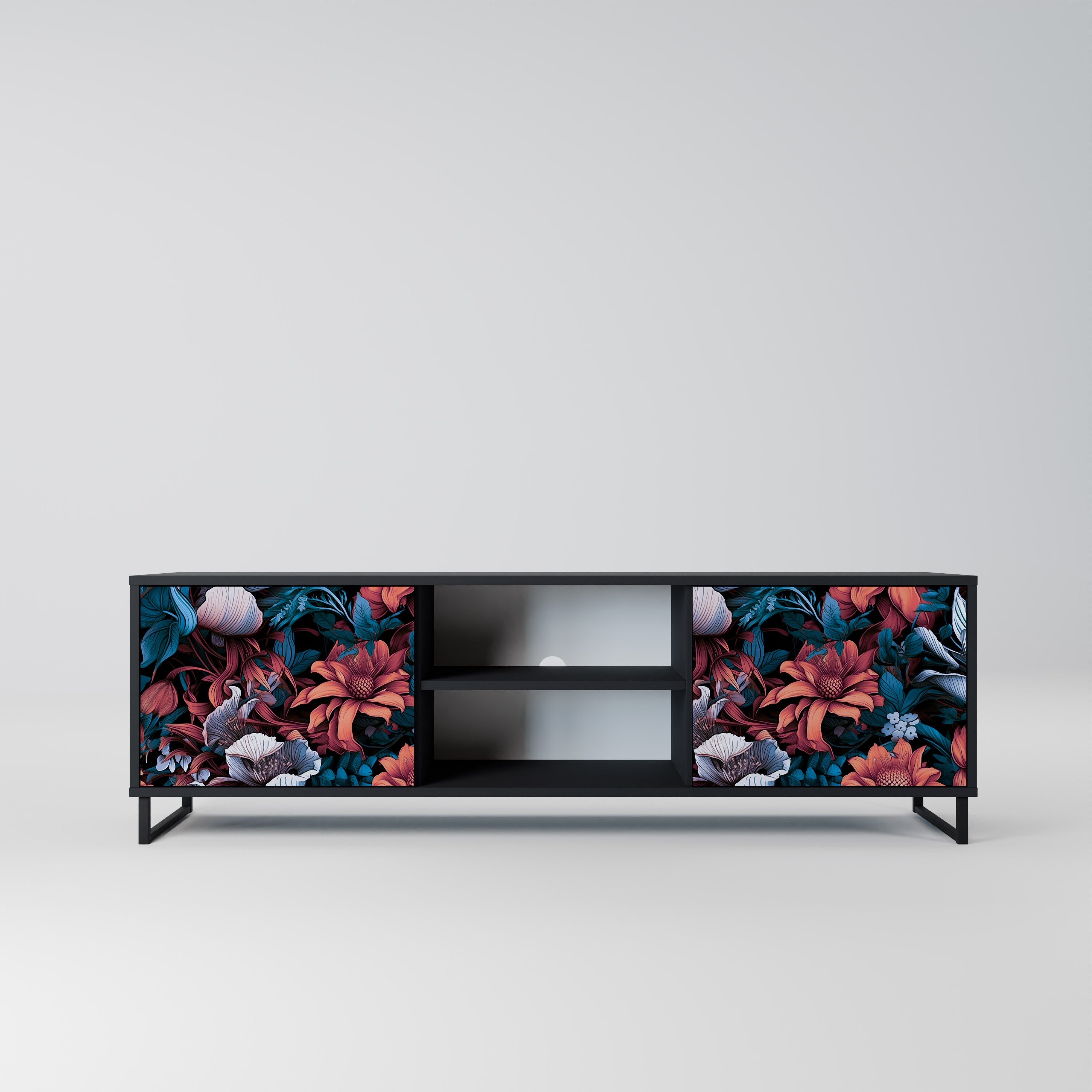 ETHEREAL BLOSSOMS 2-Door TV Stand in Black Finish