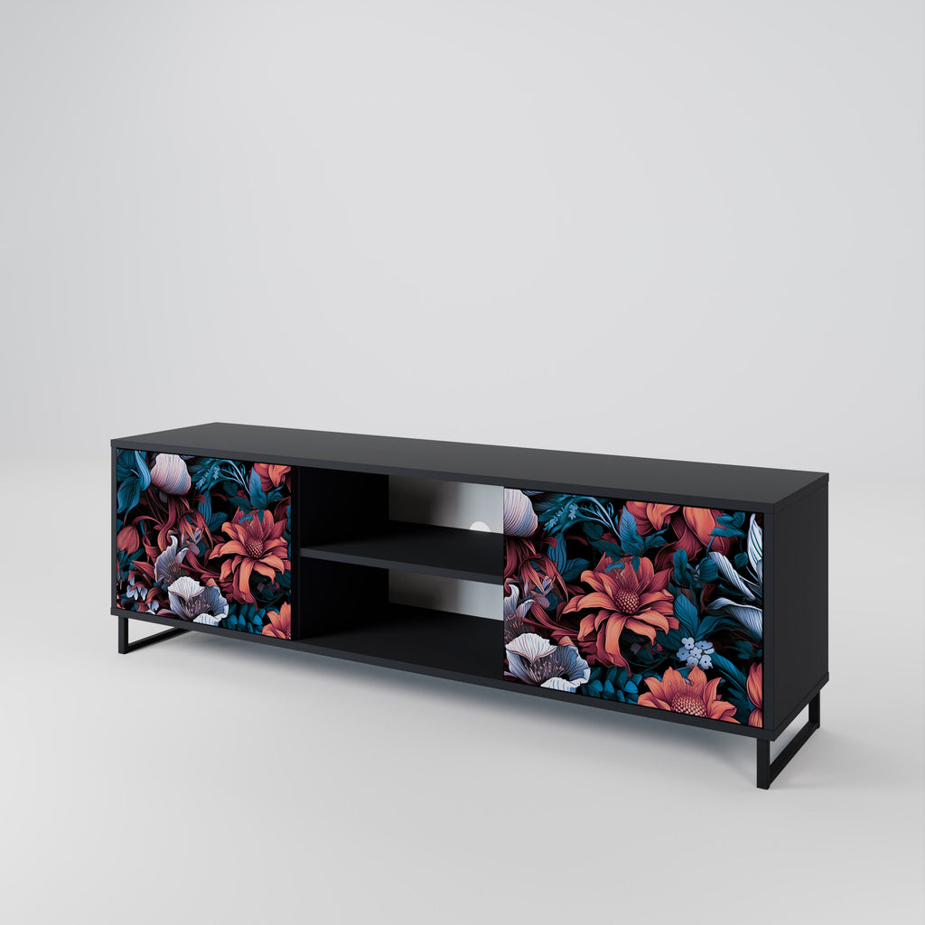 ETHEREAL BLOSSOMS 2-Door TV Stand in Black Finish
