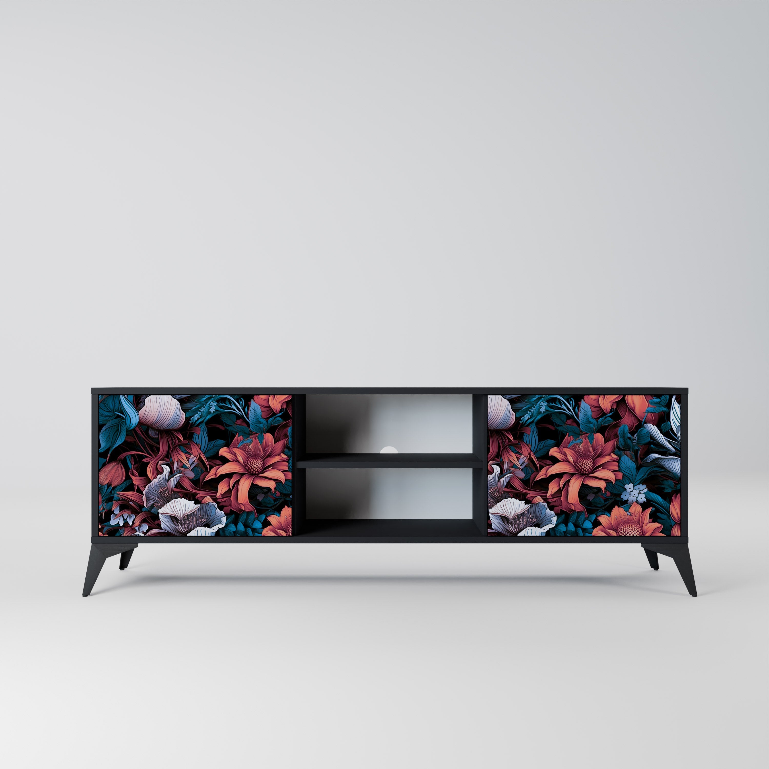 ETHEREAL BLOSSOMS 2-Door TV Stand in Black Finish