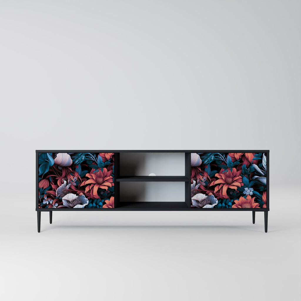ETHEREAL BLOSSOMS 2-Door TV Stand in Black Finish
