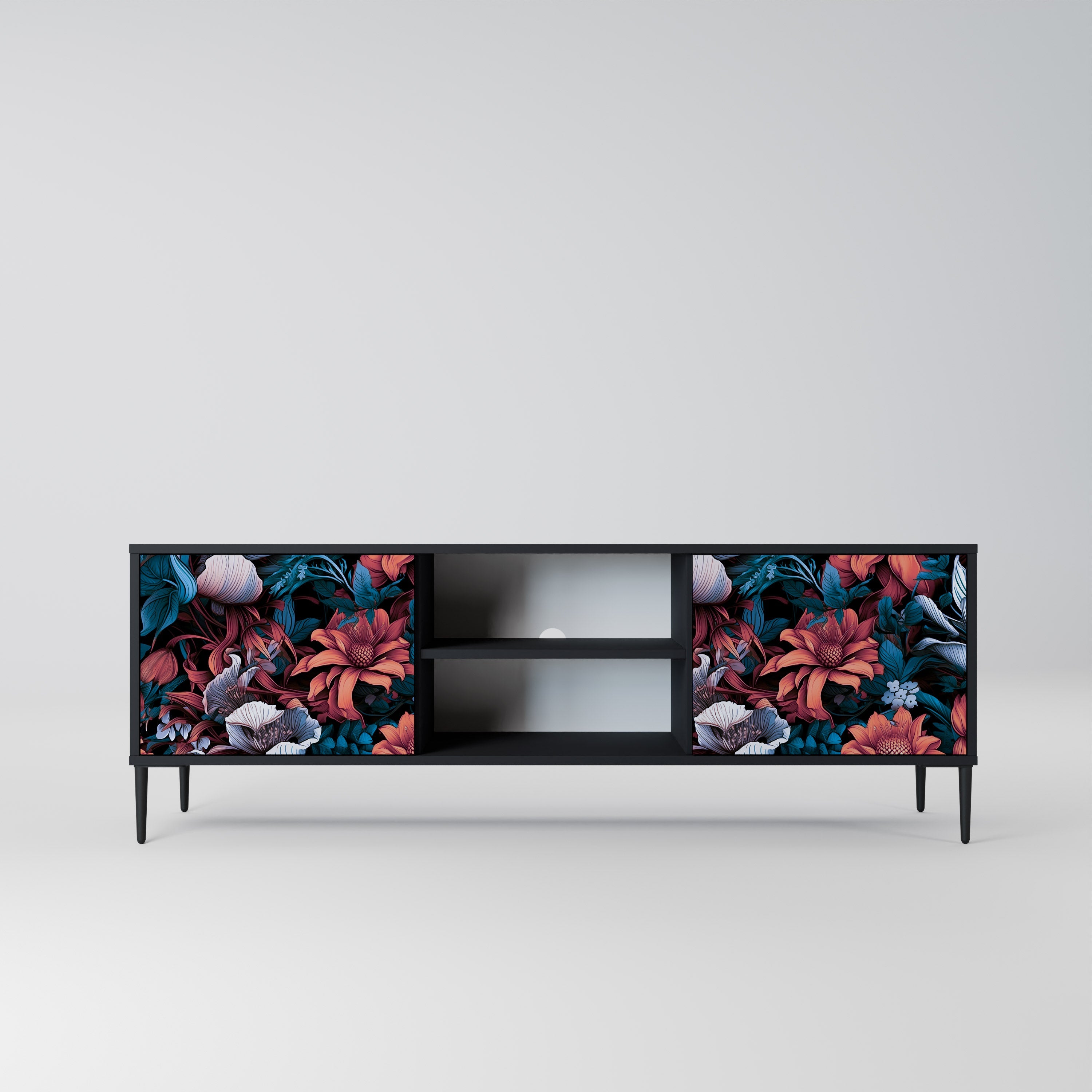 ETHEREAL BLOSSOMS 2-Door TV Stand in Black Finish