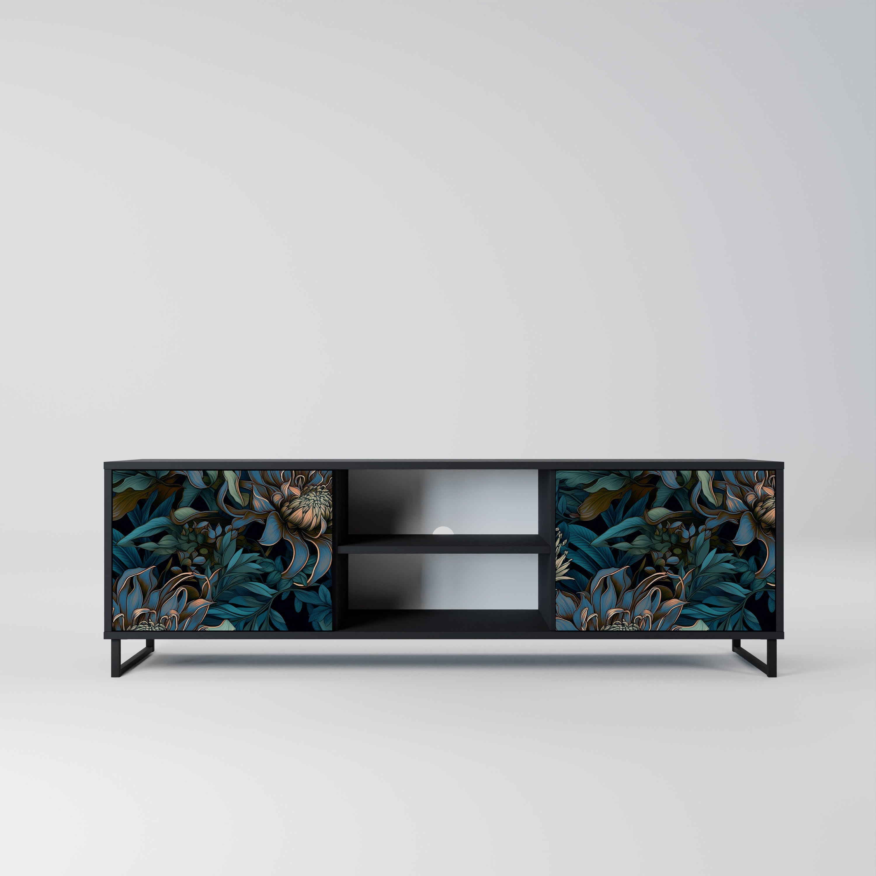TWILIGHT BLOOM 2-Door TV Stand in Black Finish