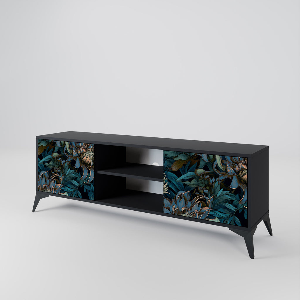 TWILIGHT BLOOM 2-Door TV Stand in Black Finish