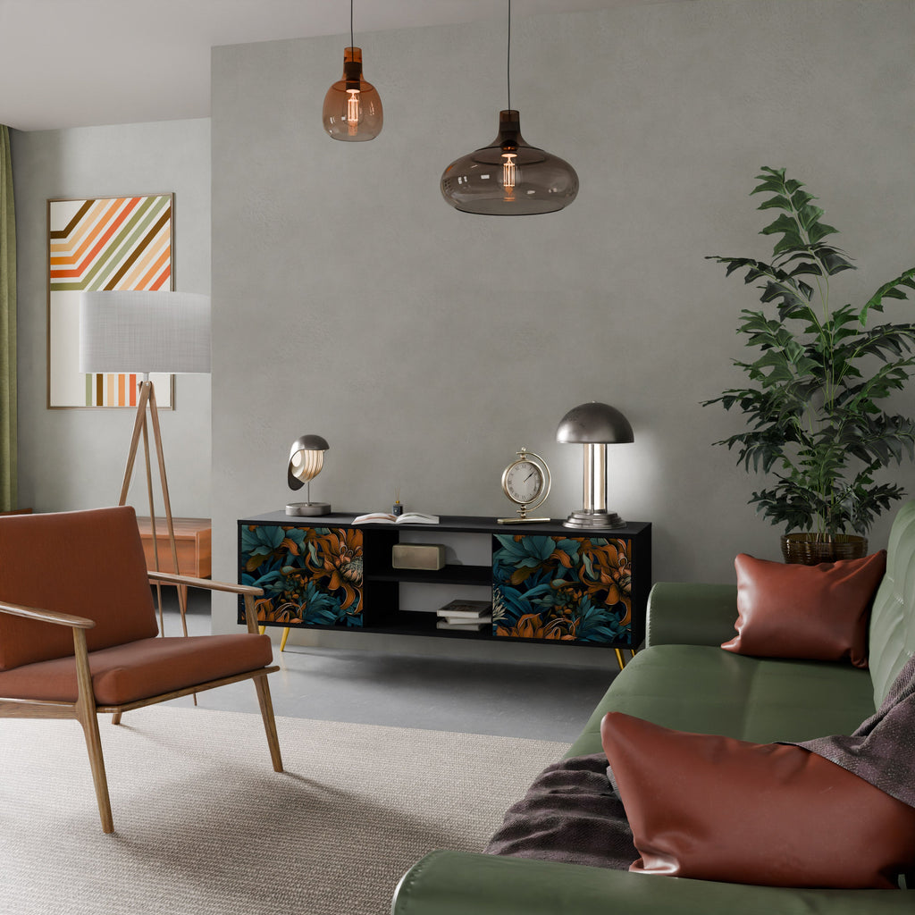 MORNING BLOOM 2-Door TV Stand in Black Finish