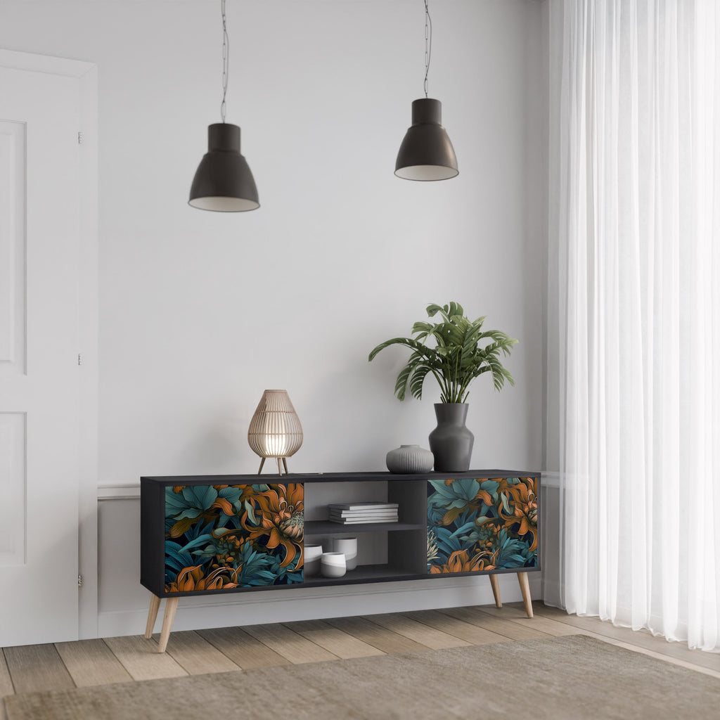 MORNING BLOOM 2-Door TV Stand in Black Finish