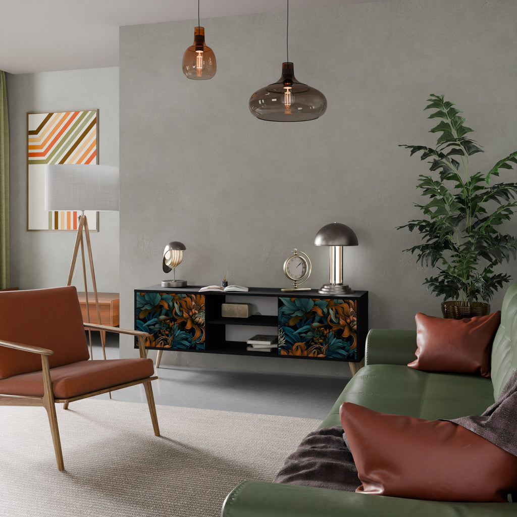 MORNING BLOOM 2-Door TV Stand in Black Finish