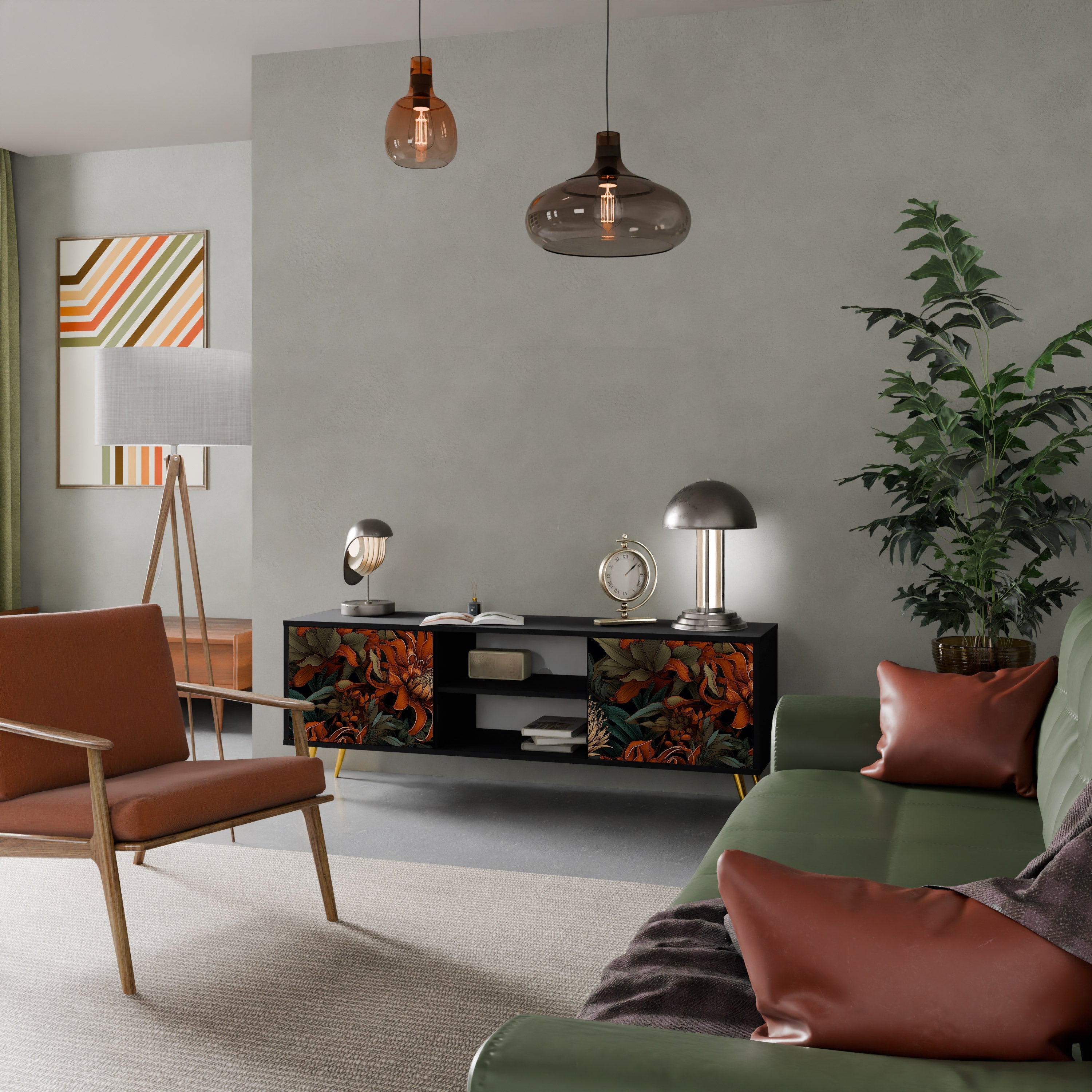 DAWN BLOOM 2-Door TV Stand in Black Finish