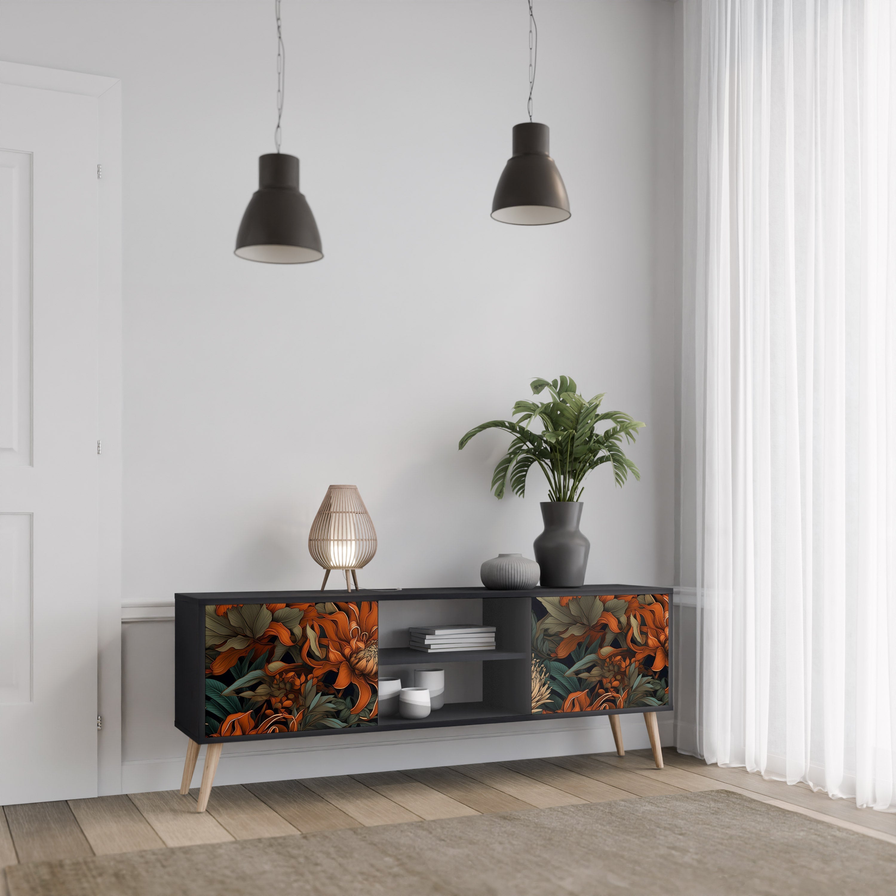 DAWN BLOOM 2-Door TV Stand in Black Finish