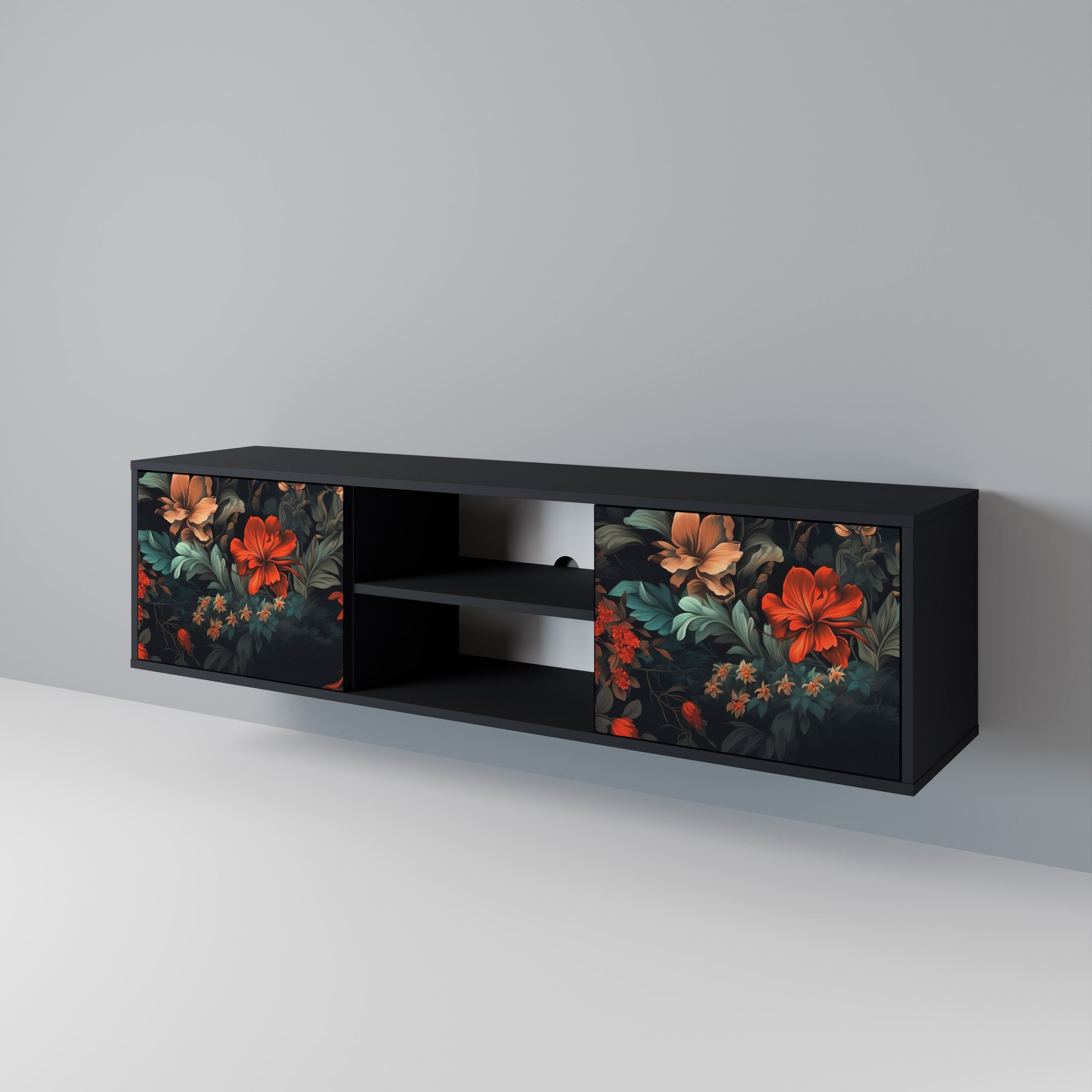 IMAGINARY BLOSSOM 2-Door TV Stand in Black Finish