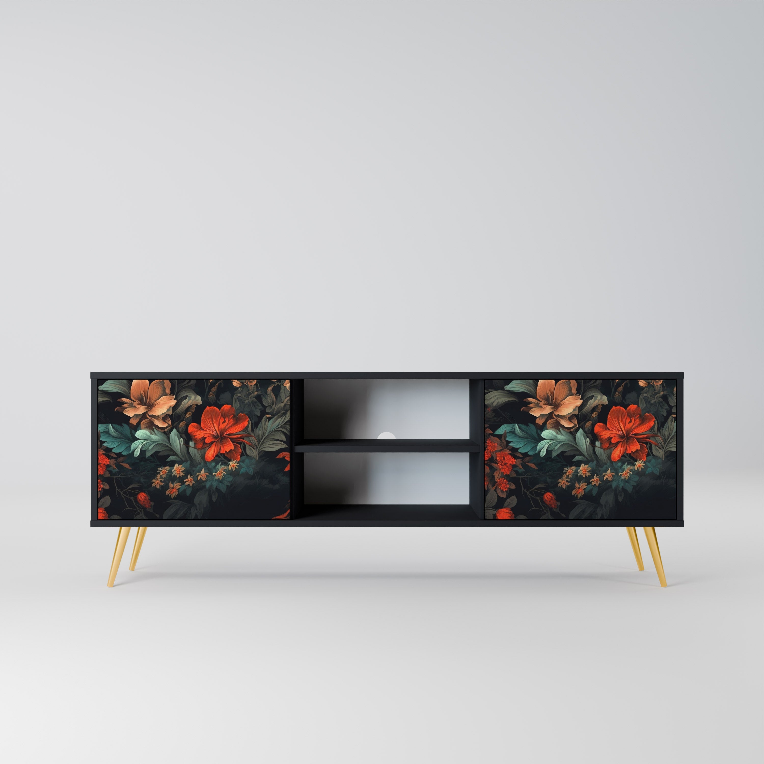IMAGINARY BLOSSOM 2-Door TV Stand in Black Finish