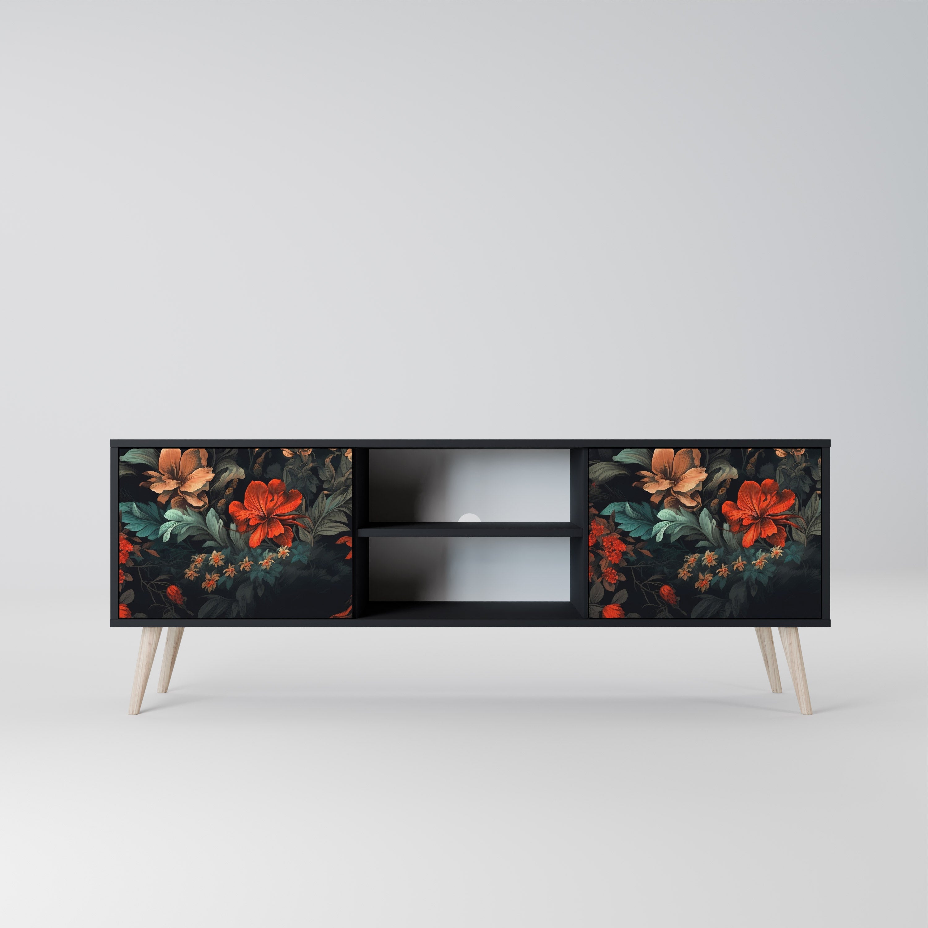 IMAGINARY BLOSSOM 2-Door TV Stand in Black Finish