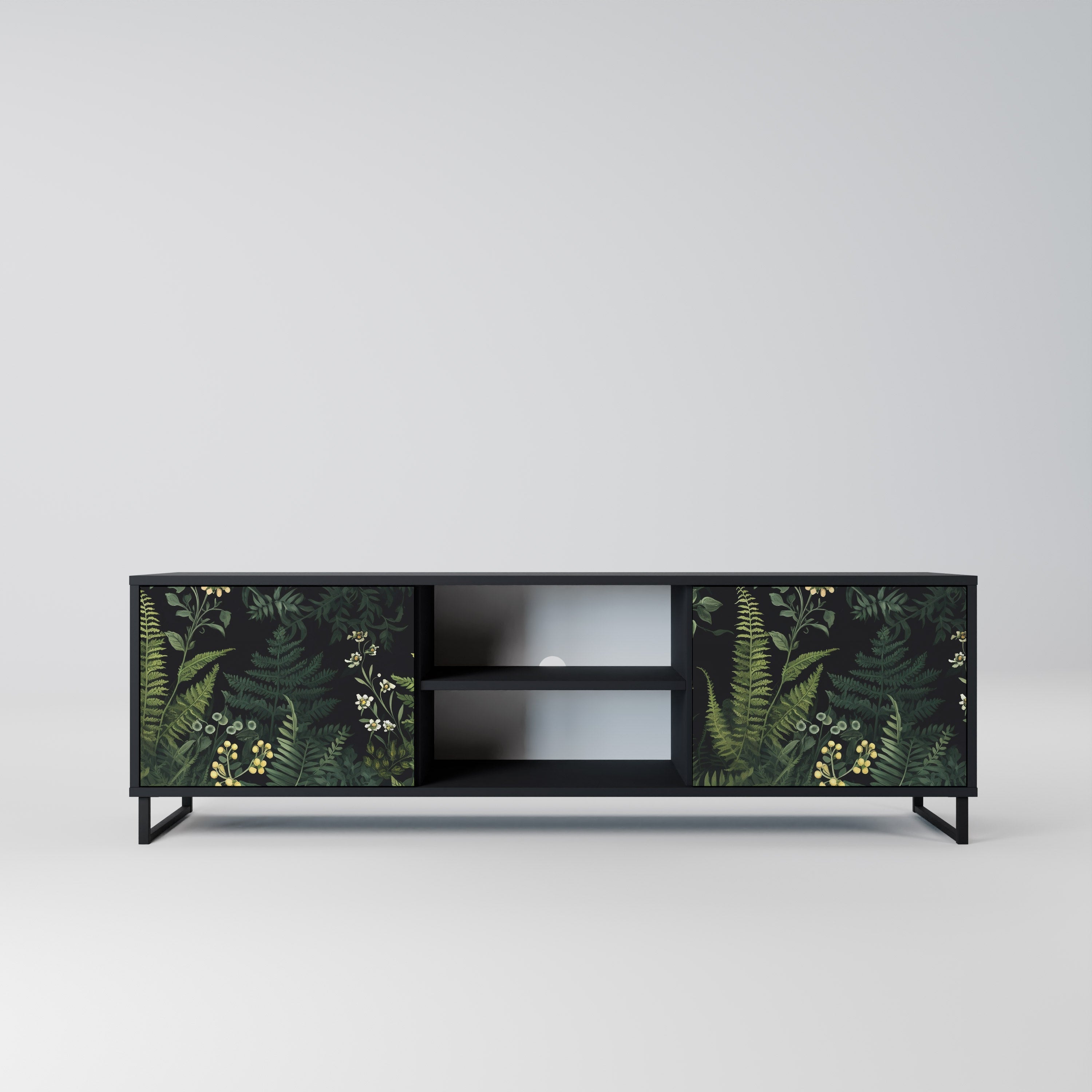FERN FLOWERS 2-Door TV Stand in Black Finish