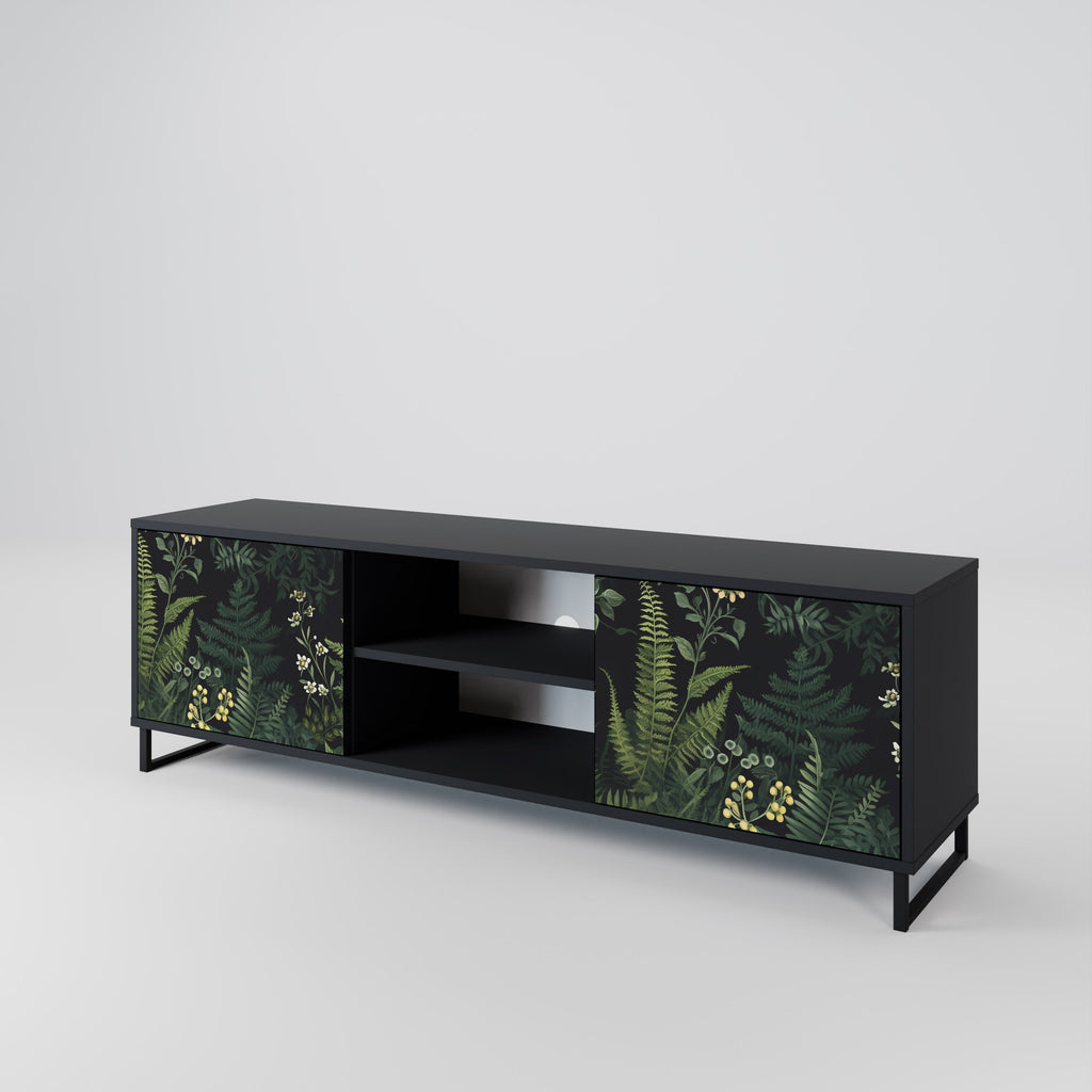 FERN FLOWERS 2-Door TV Stand in Black Finish