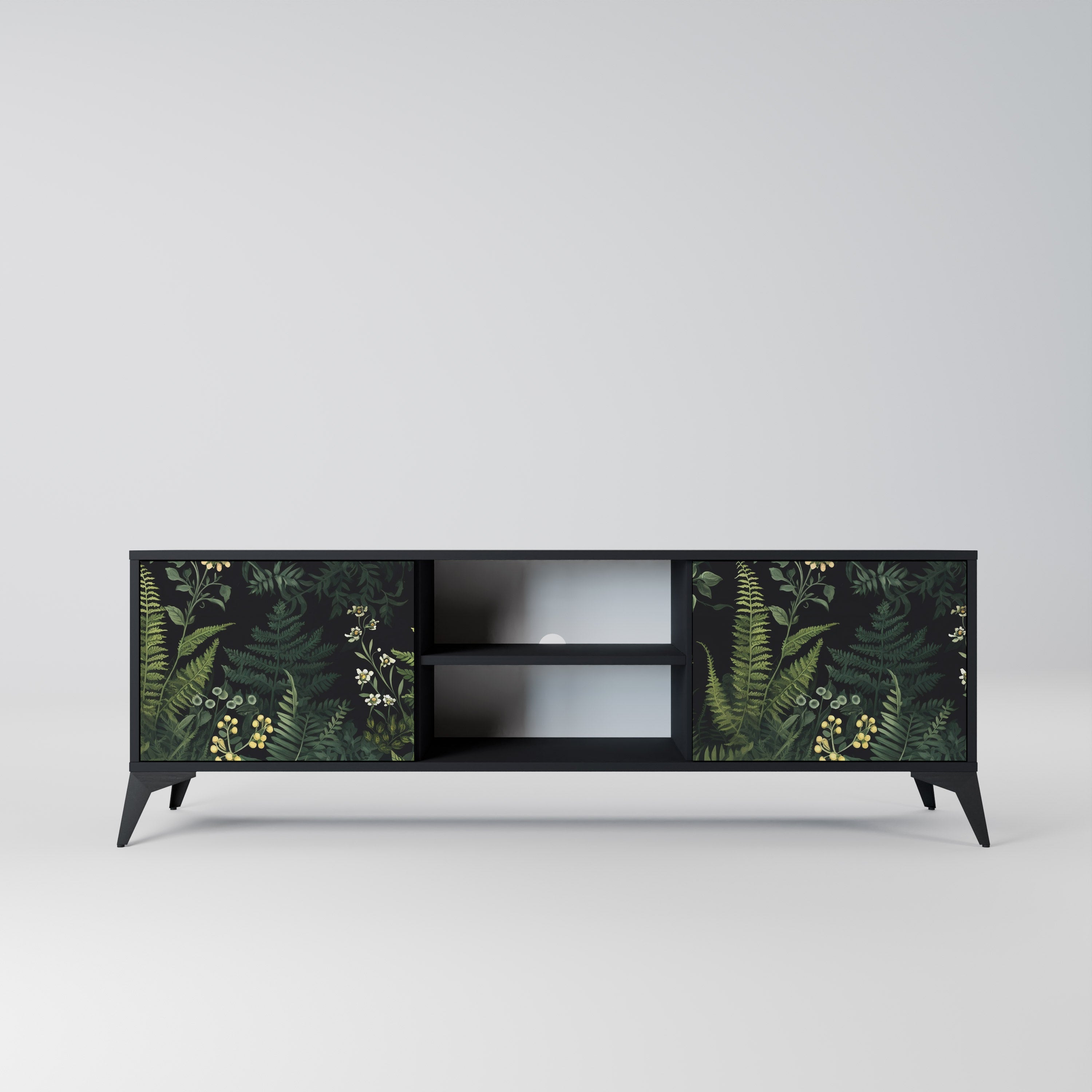 FERN FLOWERS 2-Door TV Stand in Black Finish