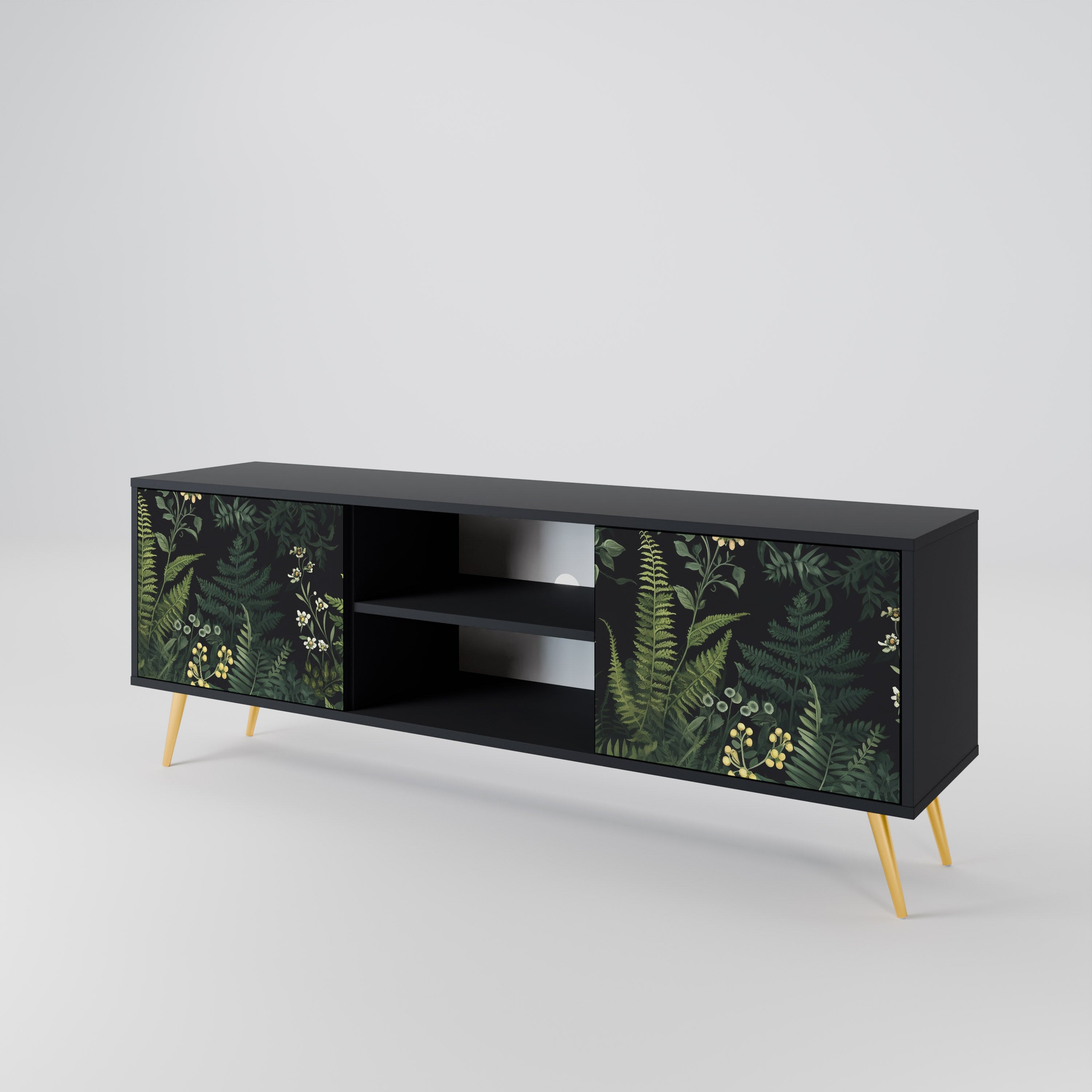 FERN FLOWERS 2-Door TV Stand in Black Finish