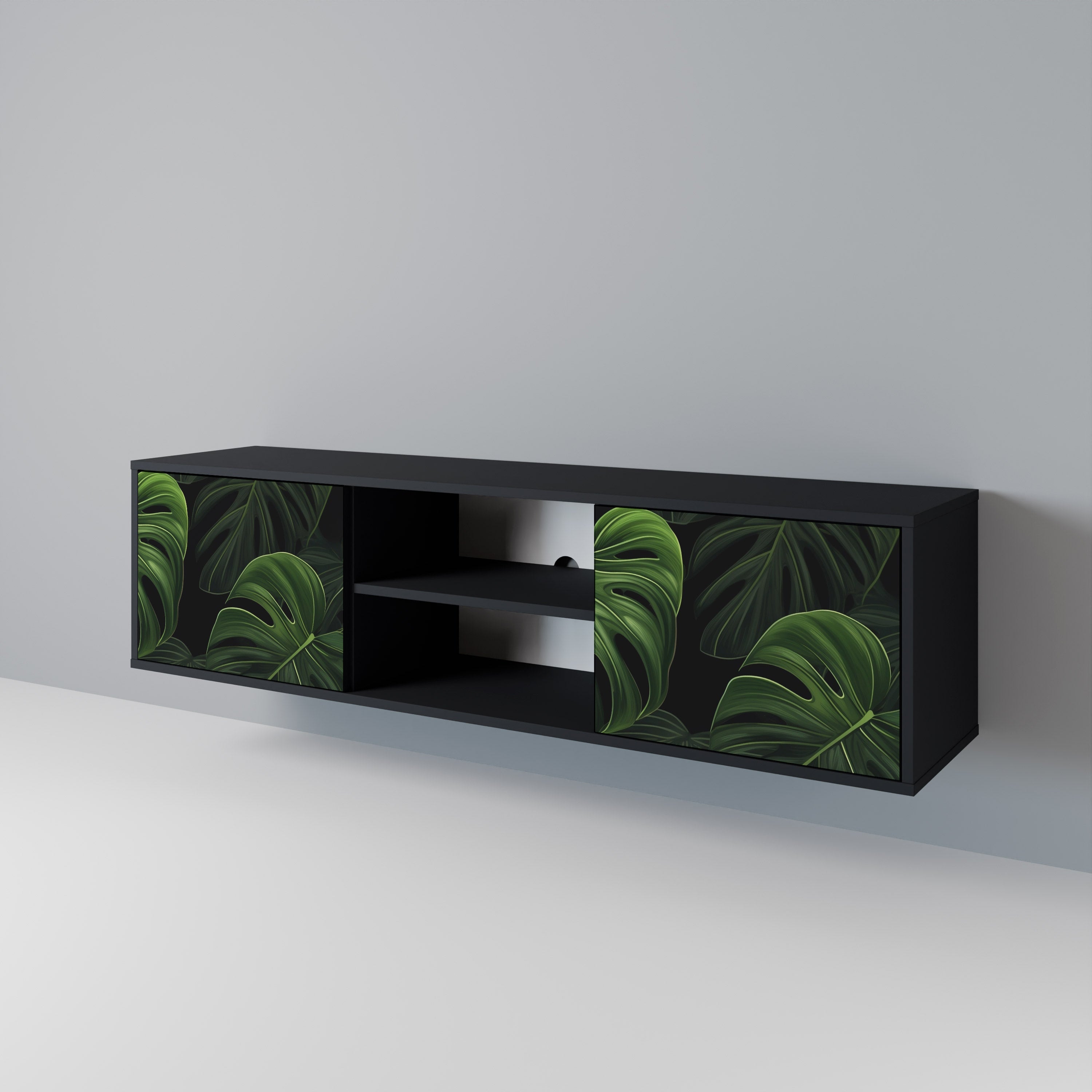 INFINITE MONSTERA 2-Door TV Stand in Black Finish